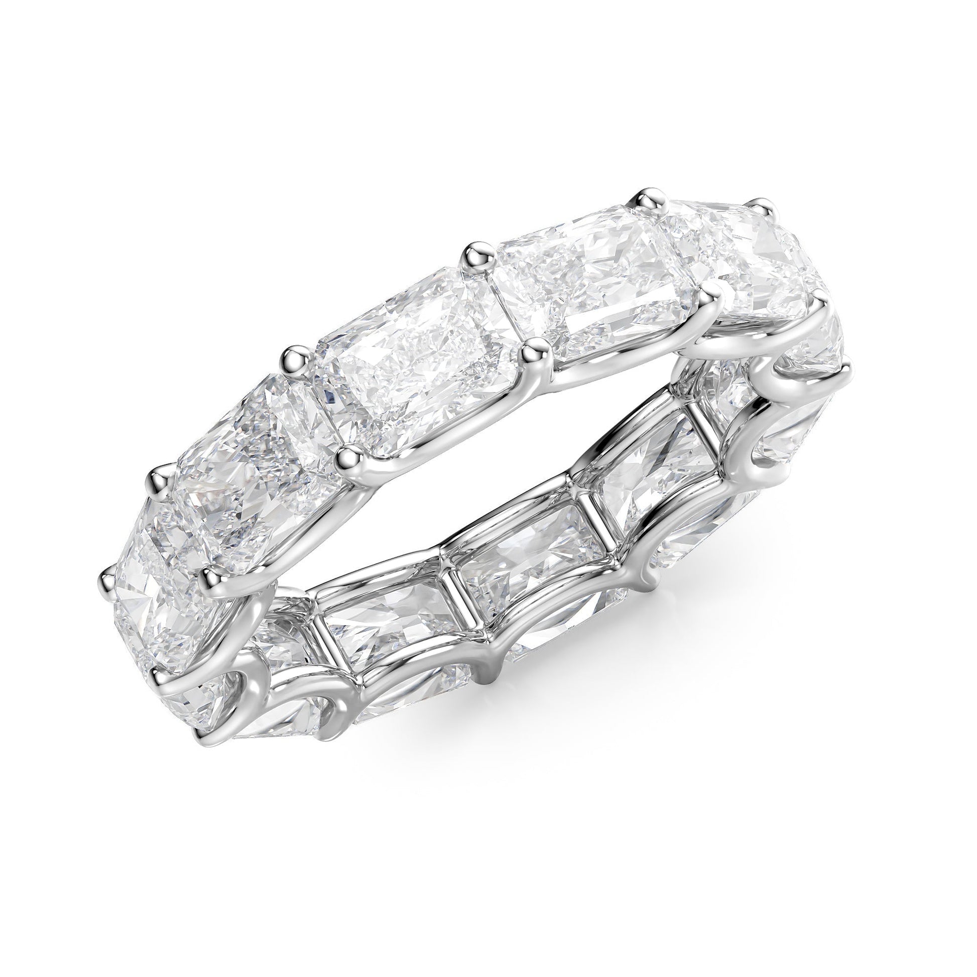 White :: close up 6ct east west radiant lab grown diamond eternity ring white gold bold brilliance