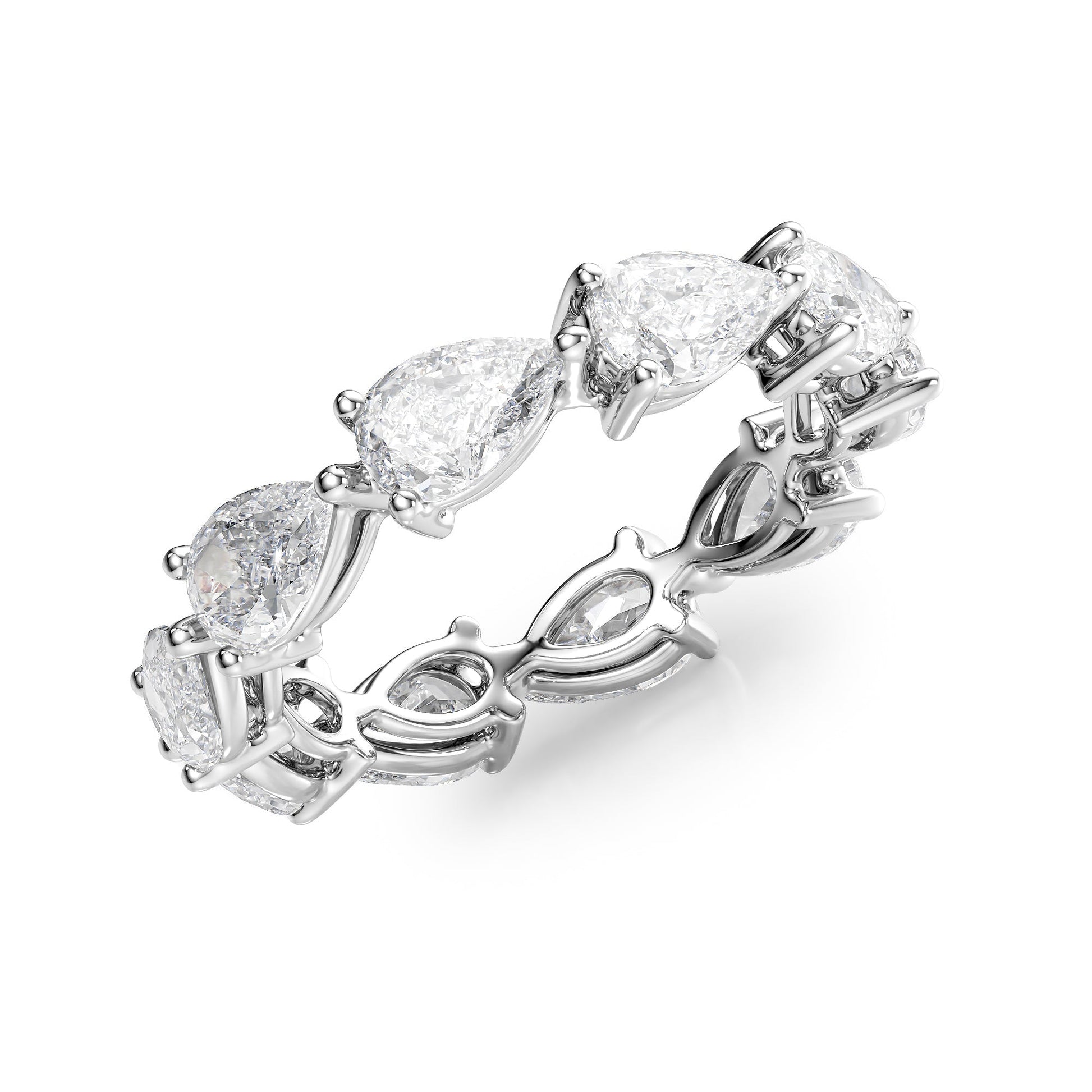 White :: IGI certified 3.5ct pear lab diamond east west eternity ring white gold modern stackable band