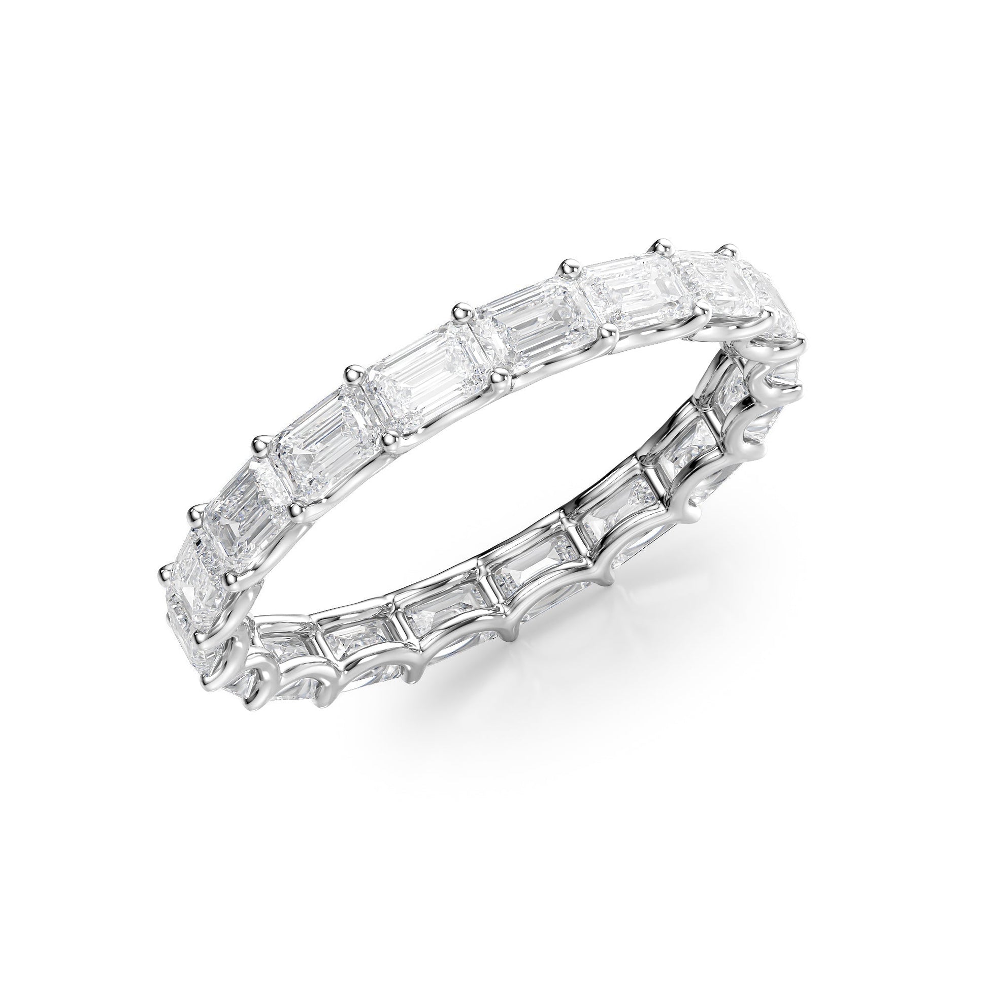 White :: close up 2.5ct emerald east west lab grown diamond eternity ring white gold step cut sparkle