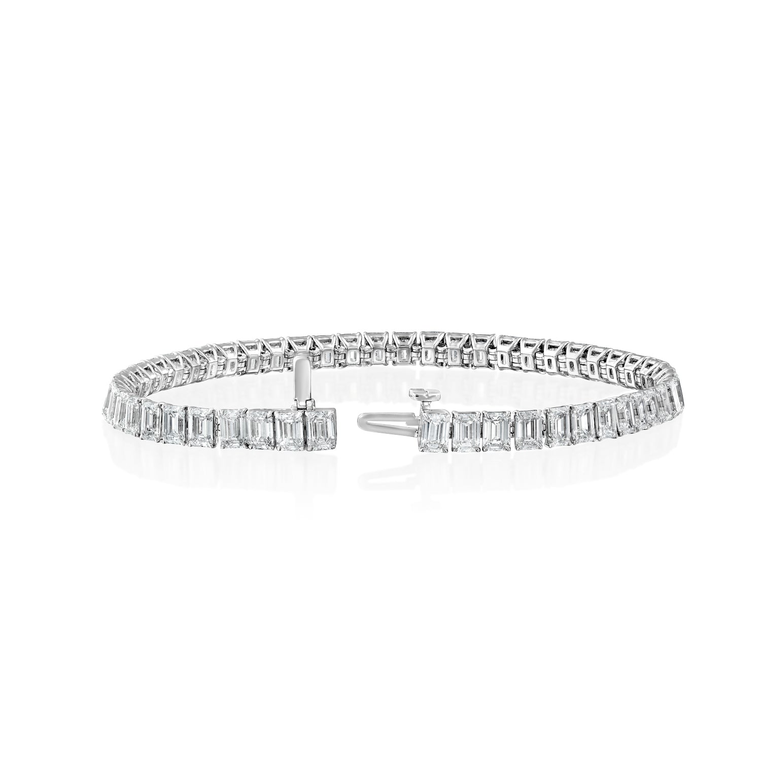 white :: 10ct emerald cut lab grown diamond tennis bracelet four prong setting