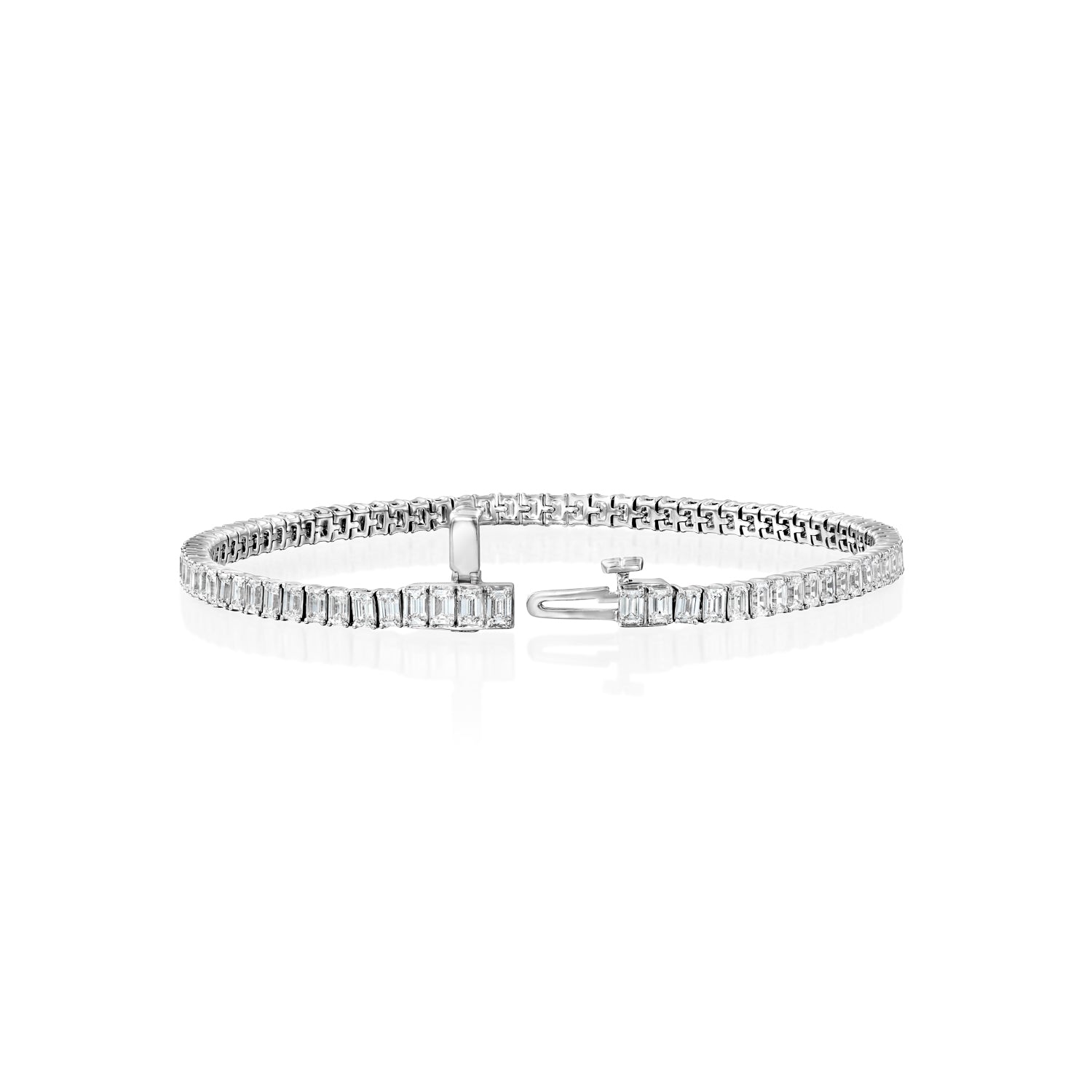 white :: 4ct emerald cut lab grown diamond tennis bracelet four prong setting