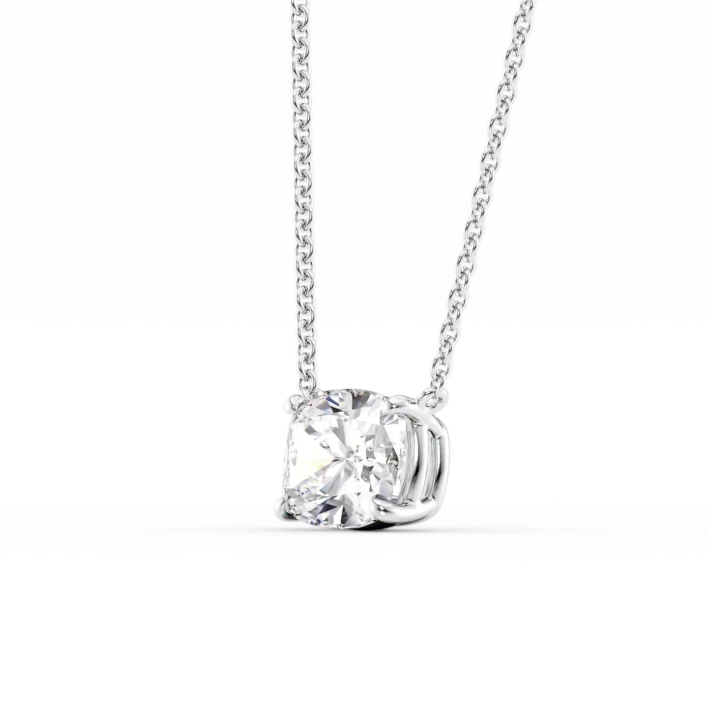 white :: 0.8 ct elongated cushion solitaire pendant with polished white gold finish
