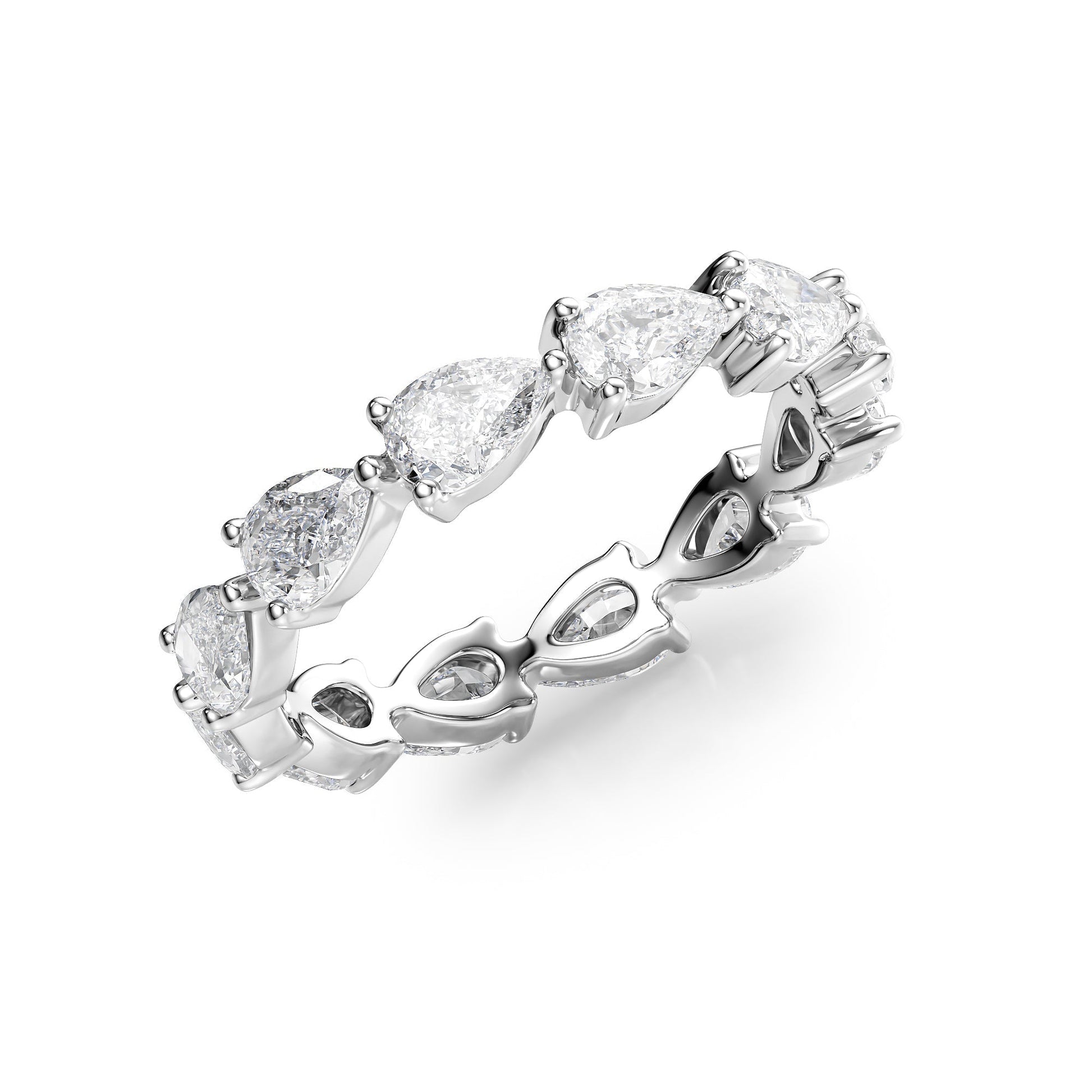 White :: close up 2.5ct pear east west lab grown diamond eternity ring white gold bold sparkle