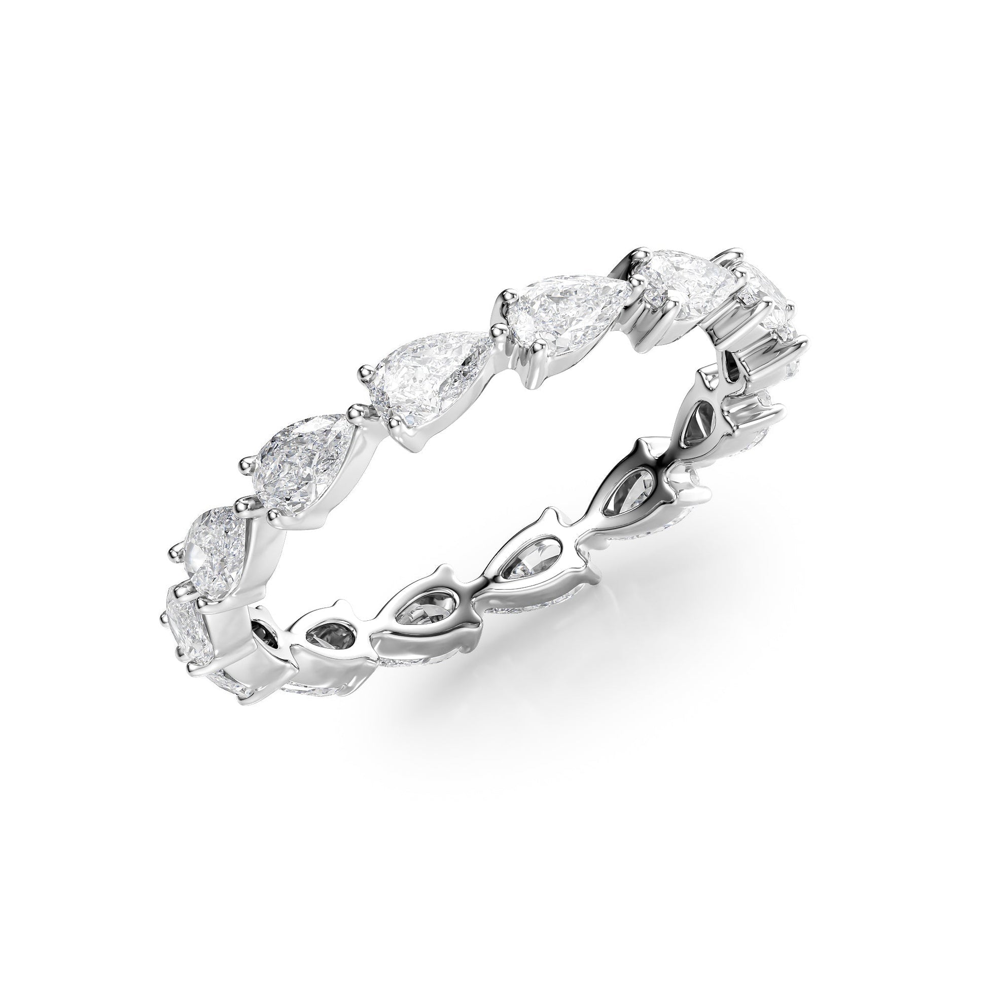White :: close up 1.5ct pear east west lab grown diamond eternity ring white gold sleek design