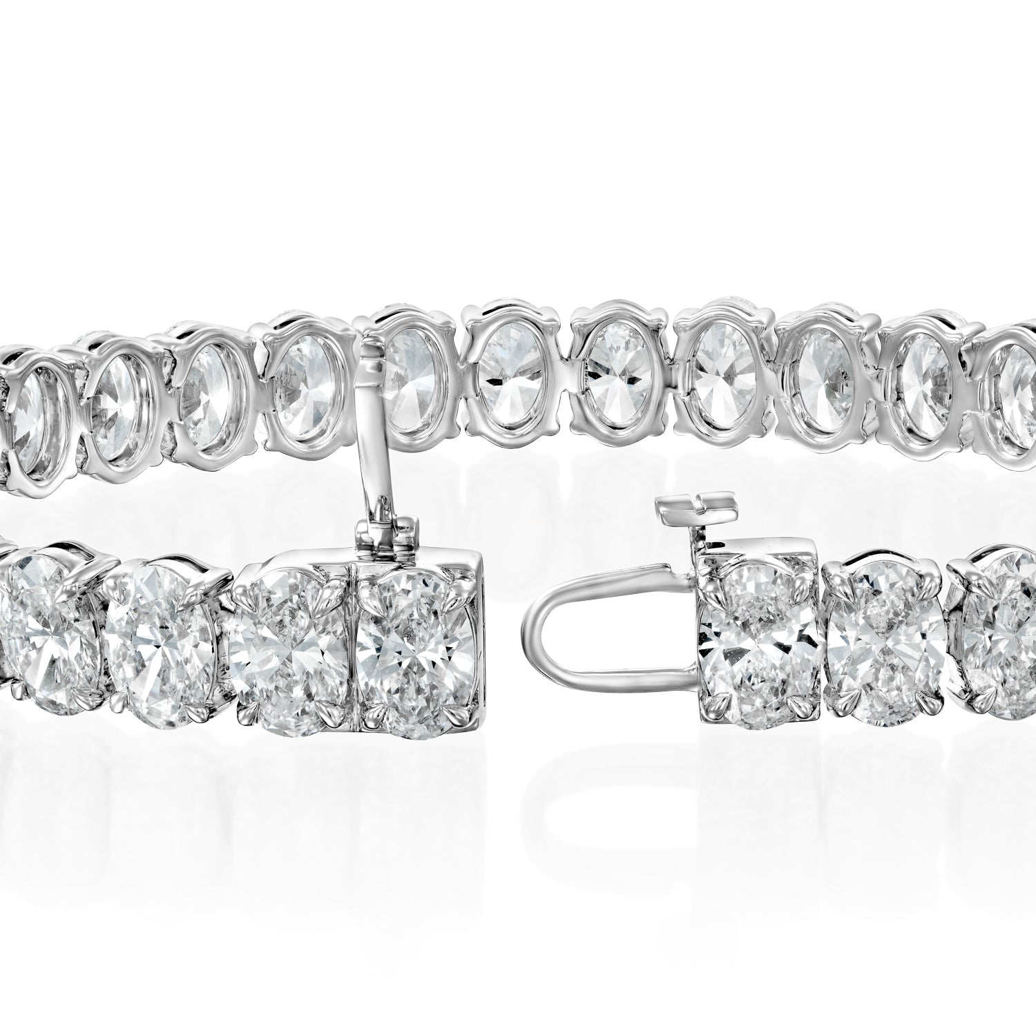 white :: 20ct oval brilliant lab grown diamond tennis bracelet four prong setting