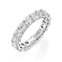 White :: close up 5ct cushion lab grown diamond eternity ring white gold soft edge brilliance
