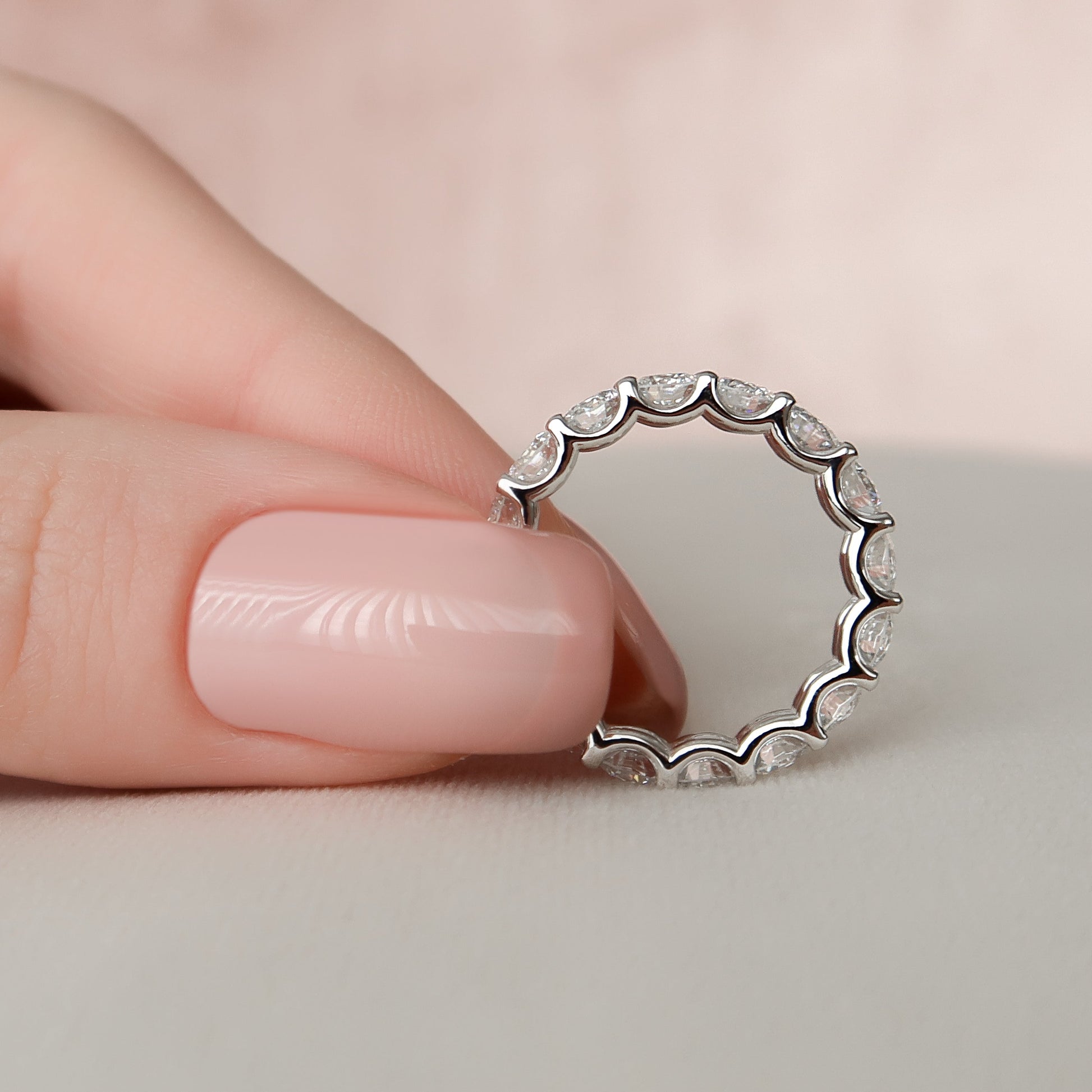 White :: luxury 4 carat round u prong lab diamond eternity ring white gold statement band