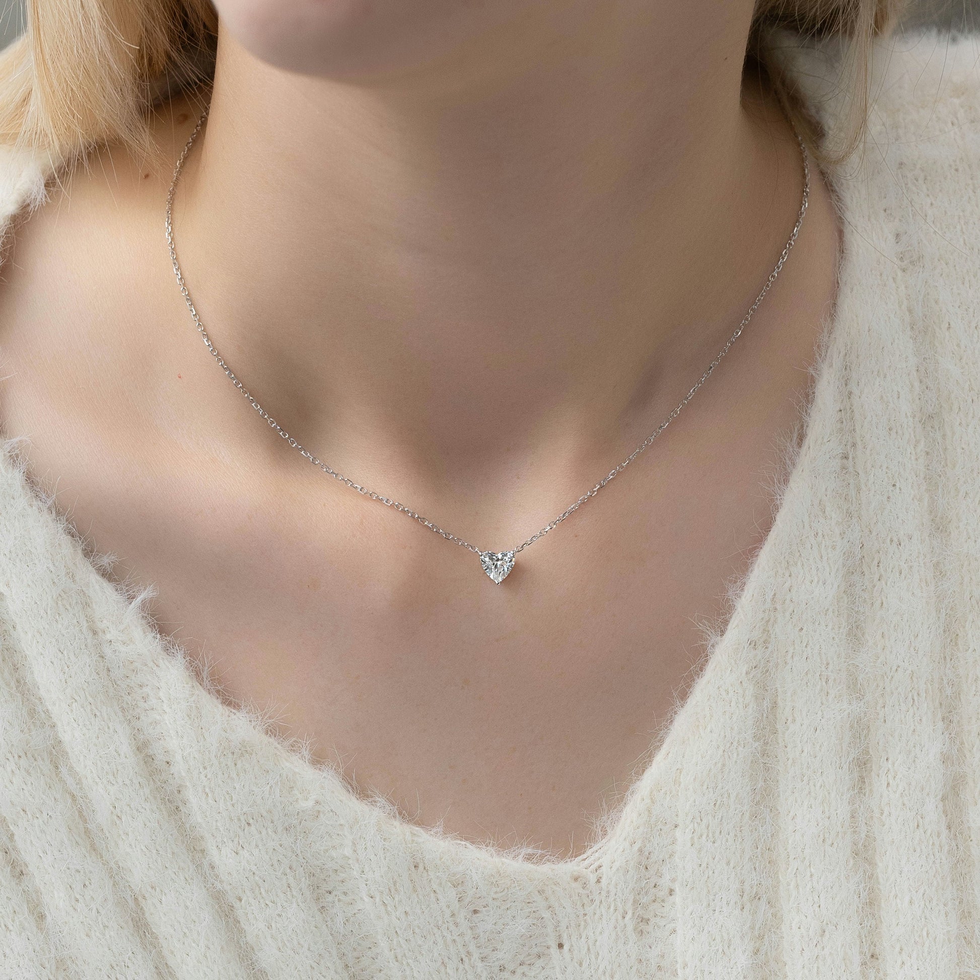 white :: 2 carat heart lab grown diamond necklace with elegant brilliance