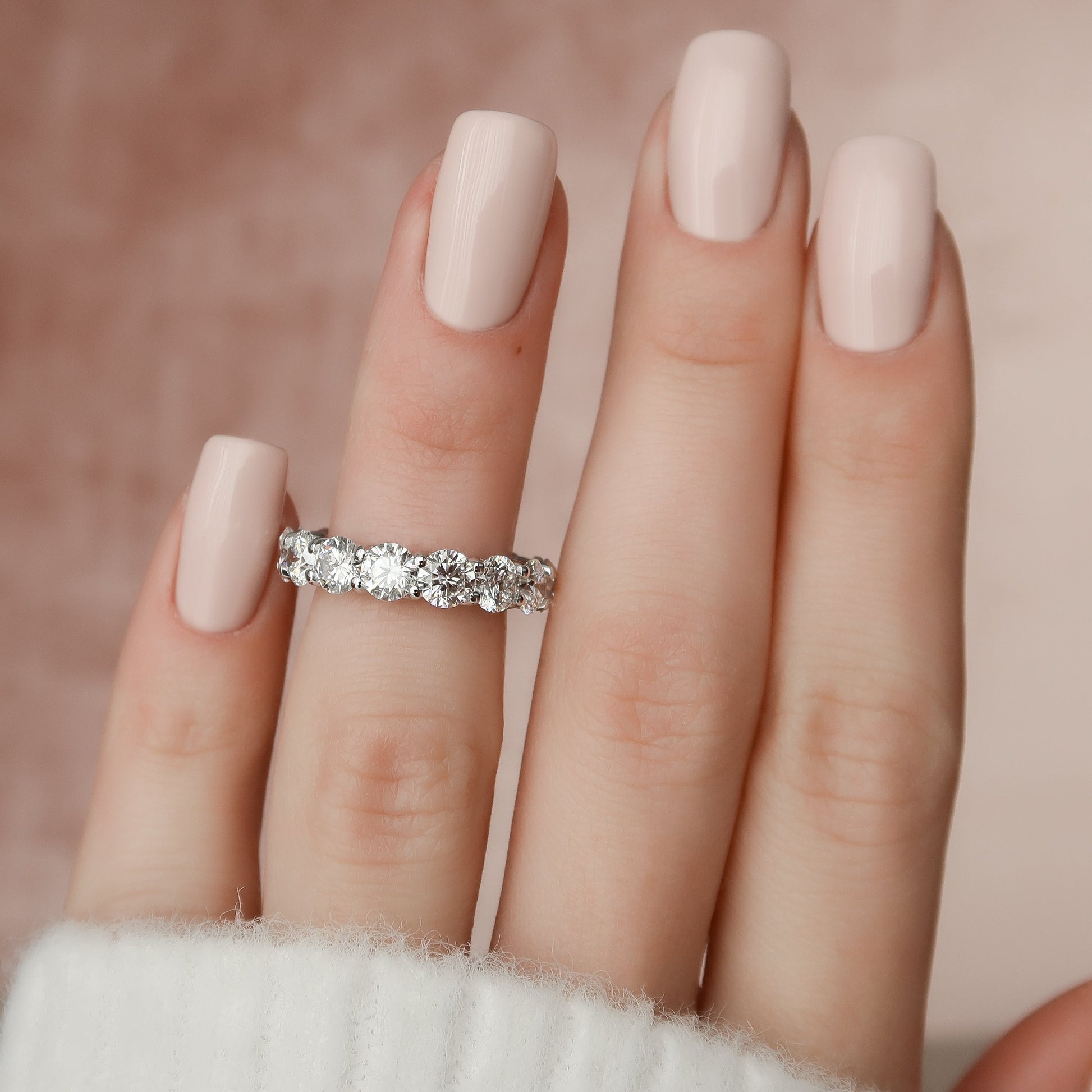 White :: ultra luxury 4.5 carat round lab diamond trellis eternity ring white gold statement band