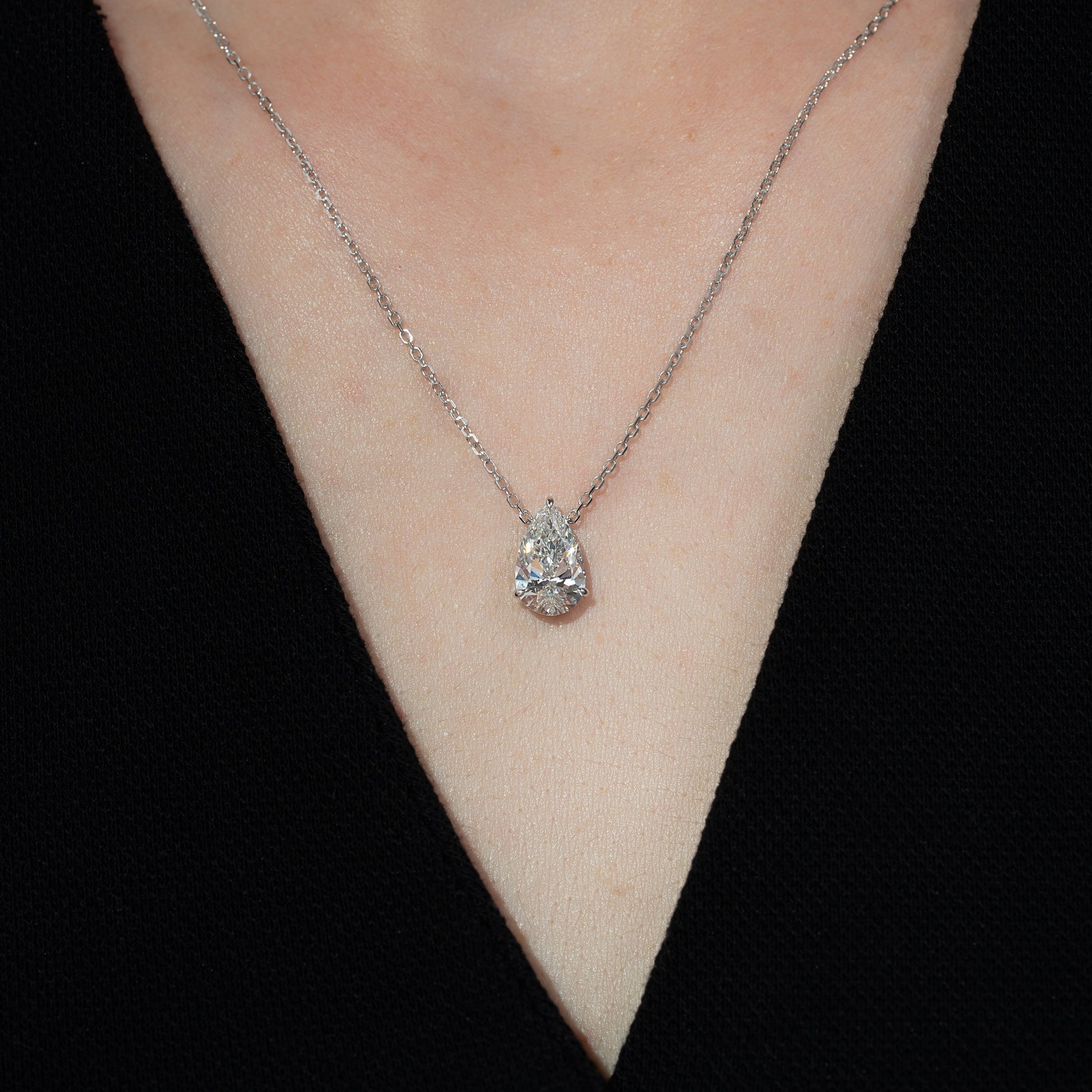 white :: 2 carat pear lab grown diamond solitaire pendant in white gold
