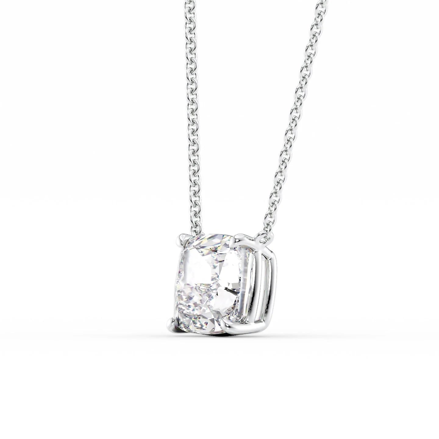 white :: 0.8 ct cushion solitaire pendant with polished white gold brilliance
