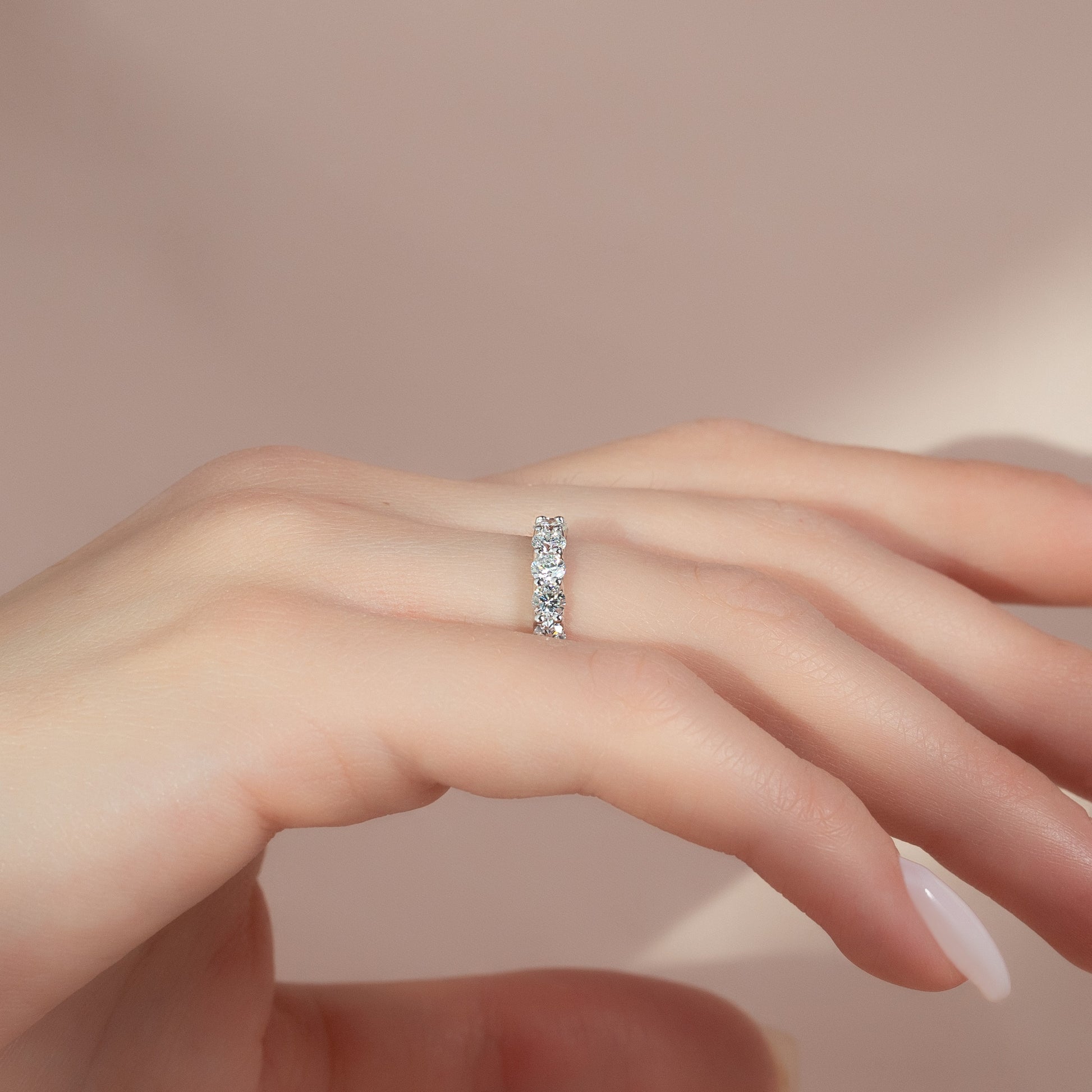 White :: elegant 2 carat round u prong lab grown diamond eternity ring white gold sleek design