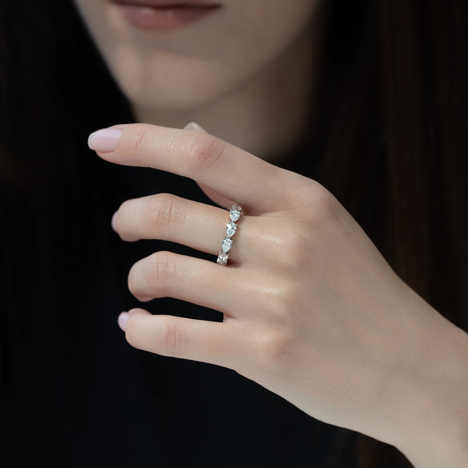 White :: luxury 3 carat pear east west lab diamond eternity ring white gold statement full band