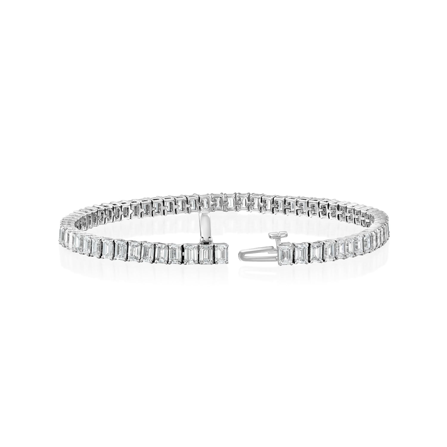 white :: 6.5ct emerald cut lab grown diamond tennis bracelet four prong setting