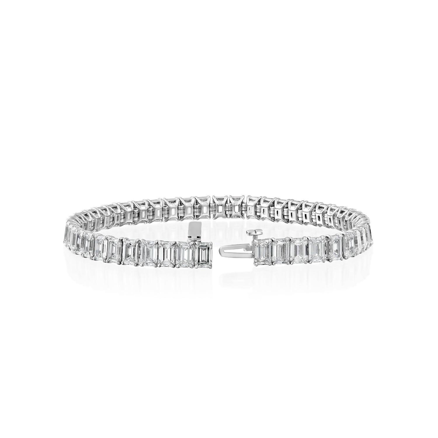 white :: 15ct emerald cut lab grown diamond tennis bracelet four prong setting