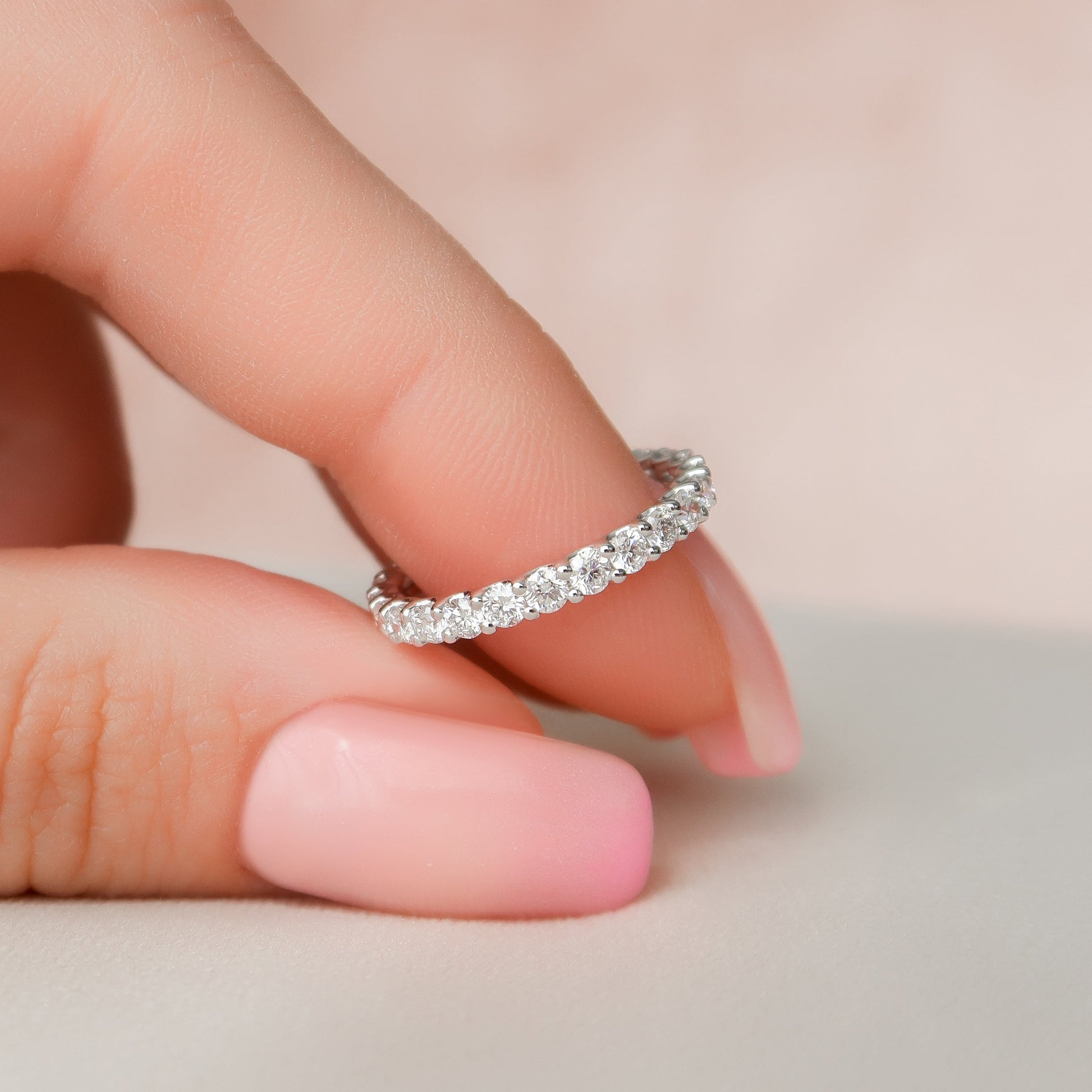 White :: premium 1.2ct round u prong lab grown diamond eternity ring white gold minimal luxury band