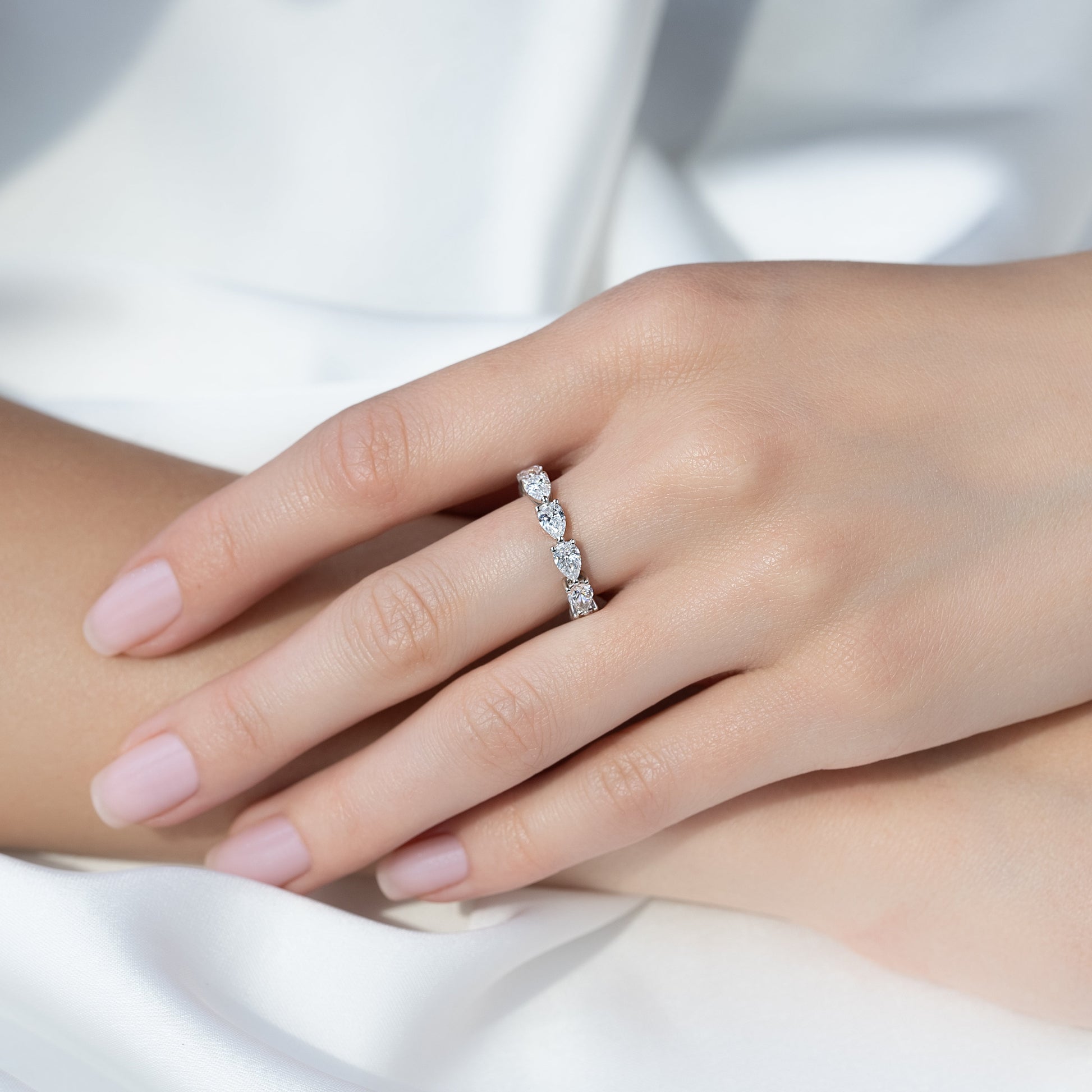 White :: premium 3ct pear east west lab grown diamond eternity ring white gold high luxury band