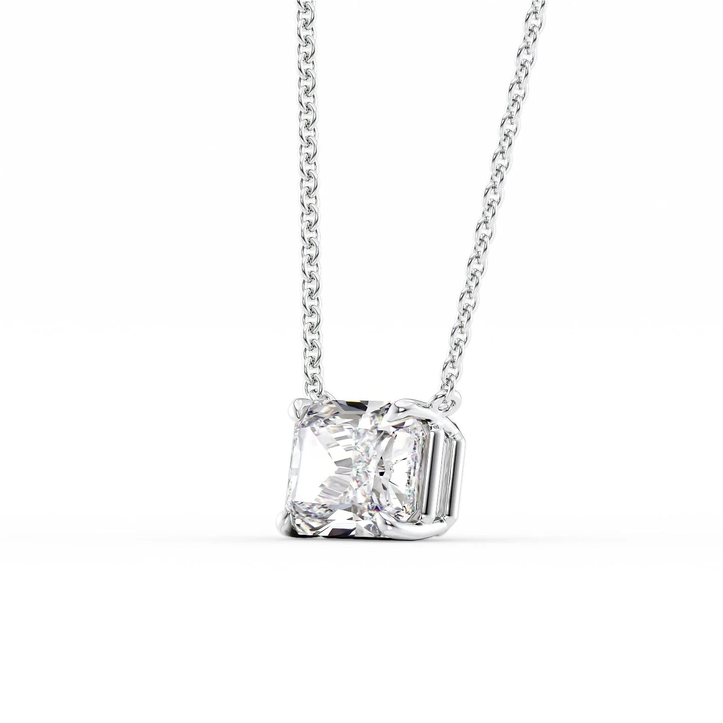 white :: 0.8 ct radiant solitaire pendant with polished white gold finish