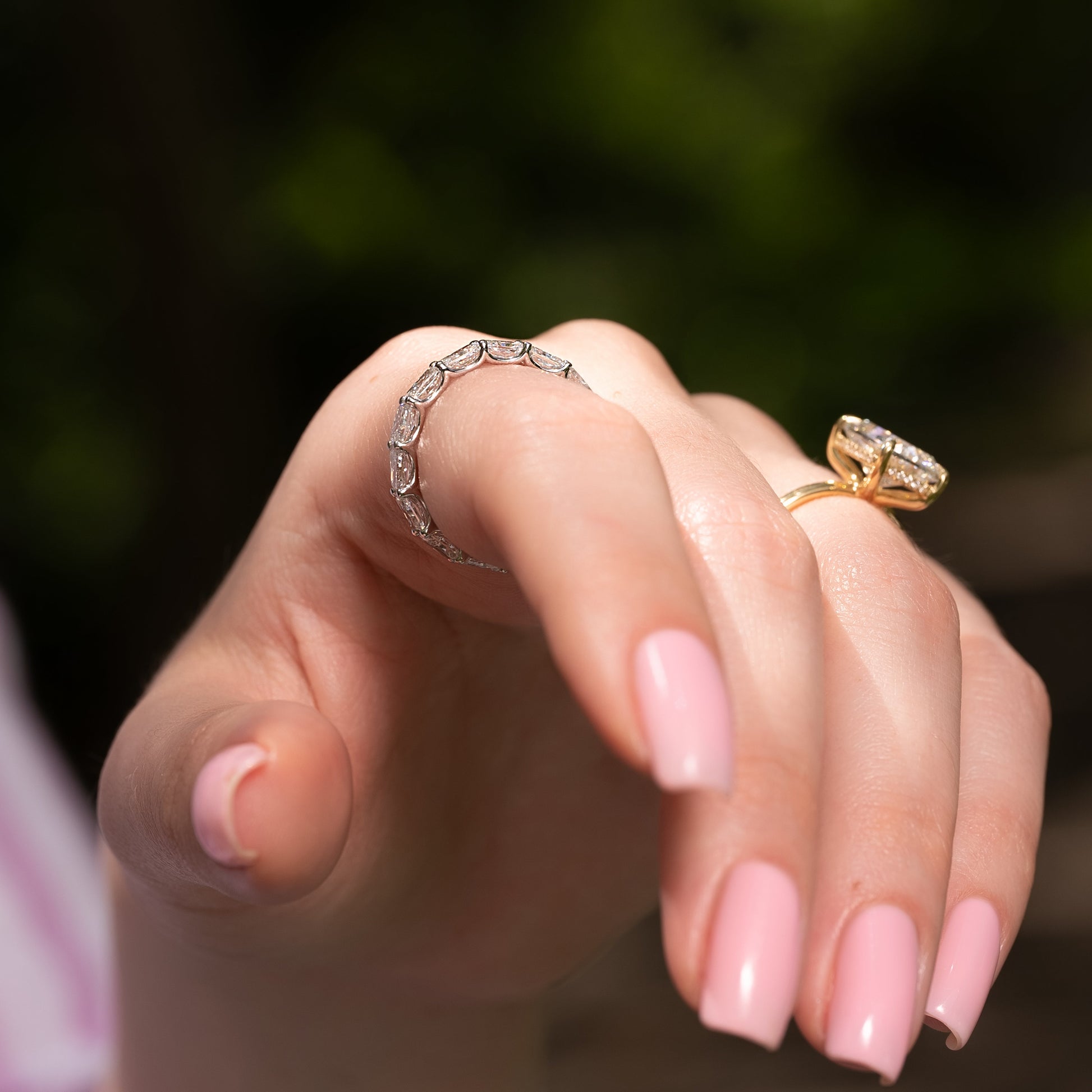 White :: premium 4ct radiant east west lab grown diamond eternity ring white gold full band