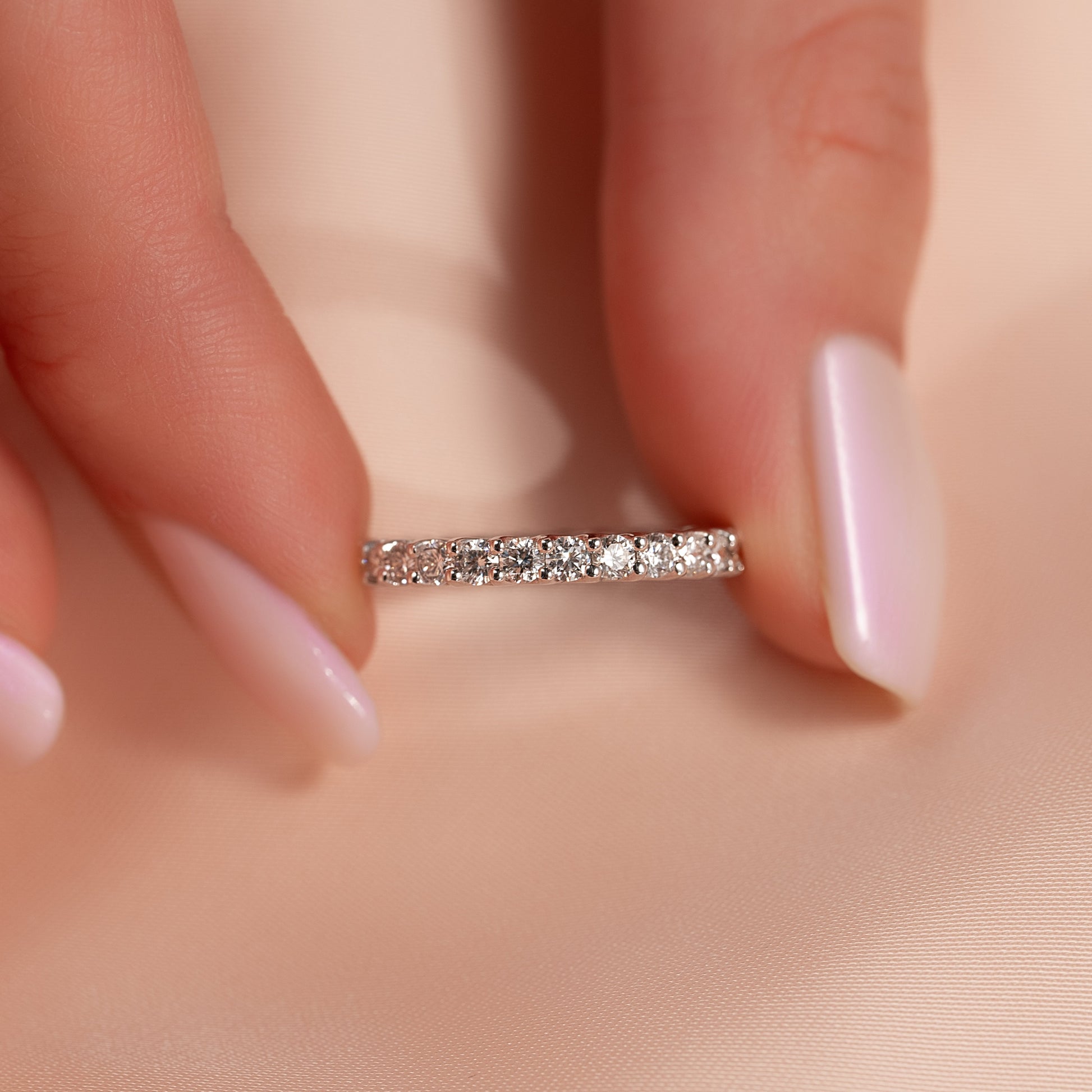 White :: premium 1.5ct round lab grown diamond eternity ring white gold woven trellis design