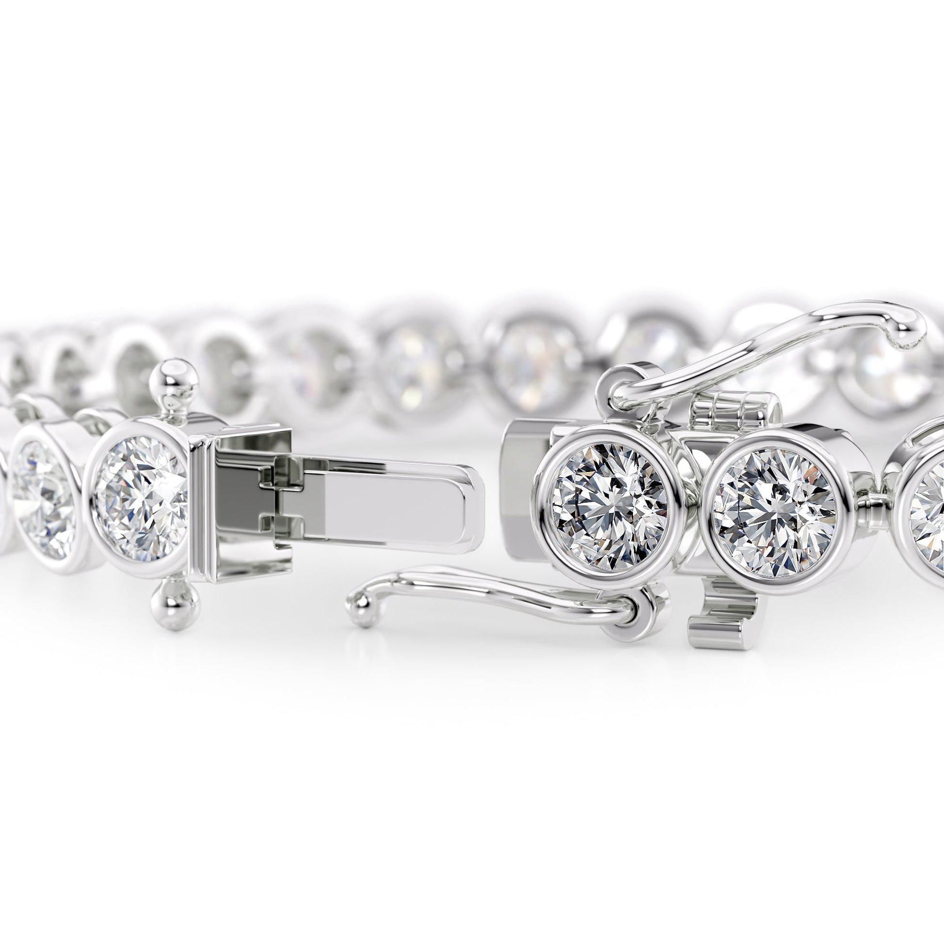 white :: 8.5 carat IGI certified round diamond bracelet lab grown bezel set