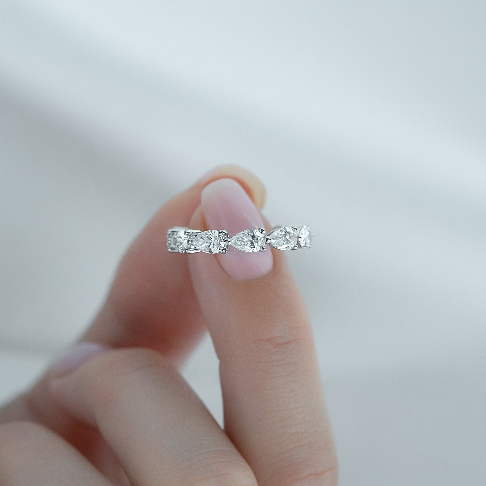 White :: modern 3ct pear east west lab diamond eternity ring white gold horizontal statement ring