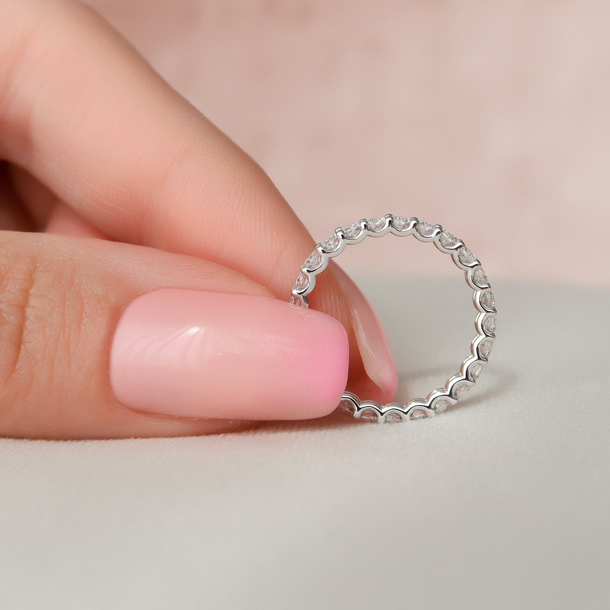 White :: classic 1.2 carat round u prong lab diamond eternity ring white gold wedding band