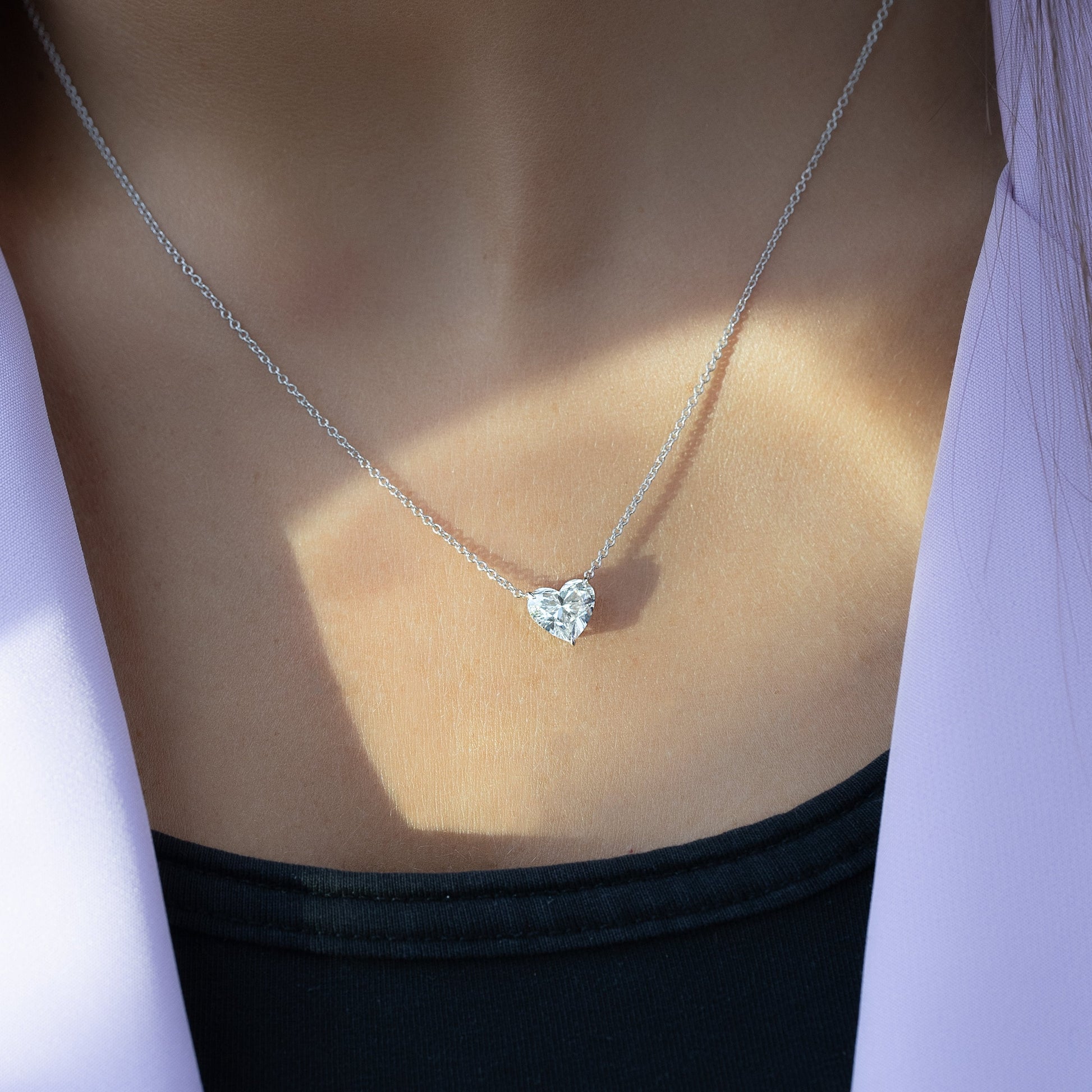 white :: 3 carat heart shaped lab diamond necklace with timeless sparkle