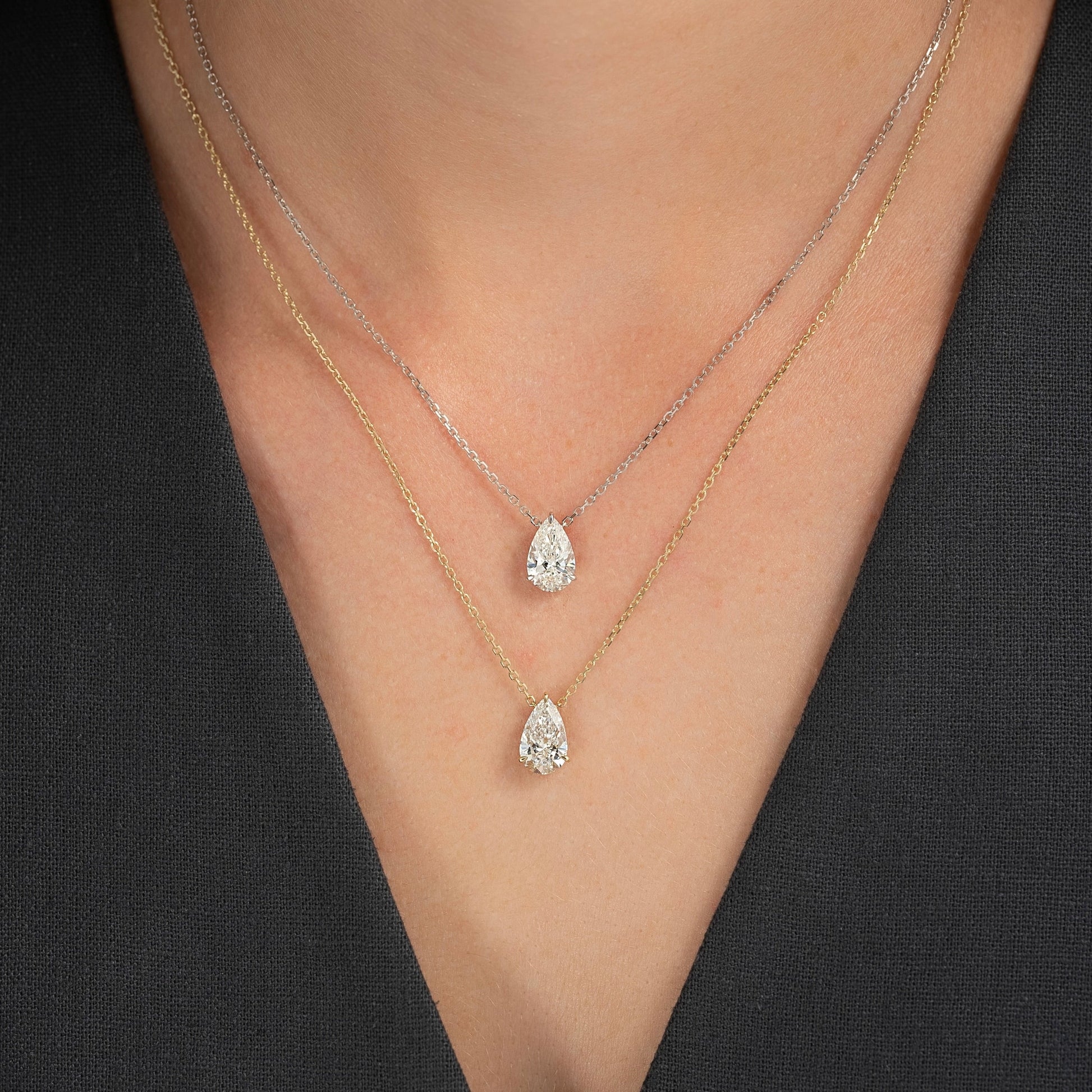 white :: 3 carat pear cut lab grown diamond pendant necklace
