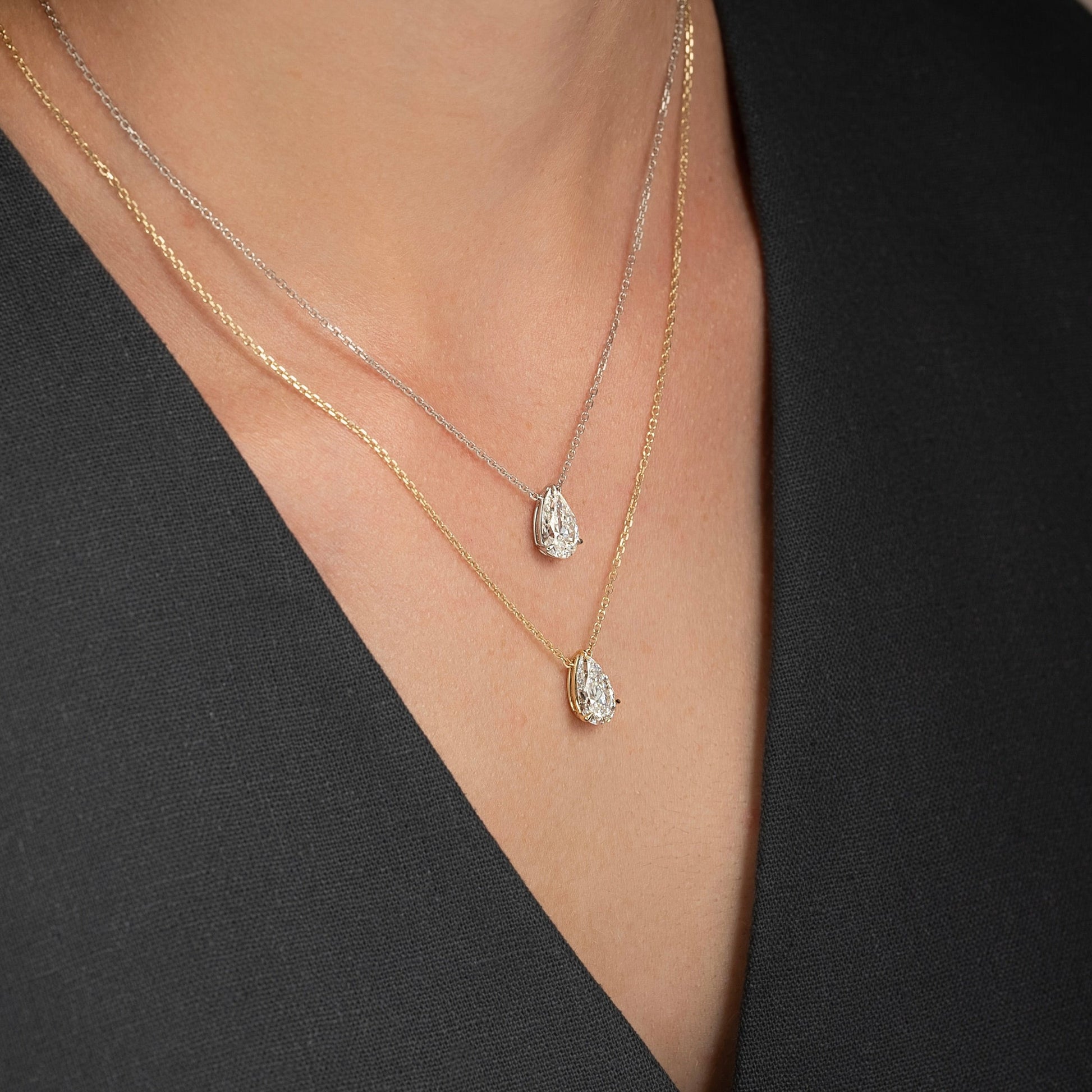 white :: pear shaped lab diamond necklace with brilliant white gold finish