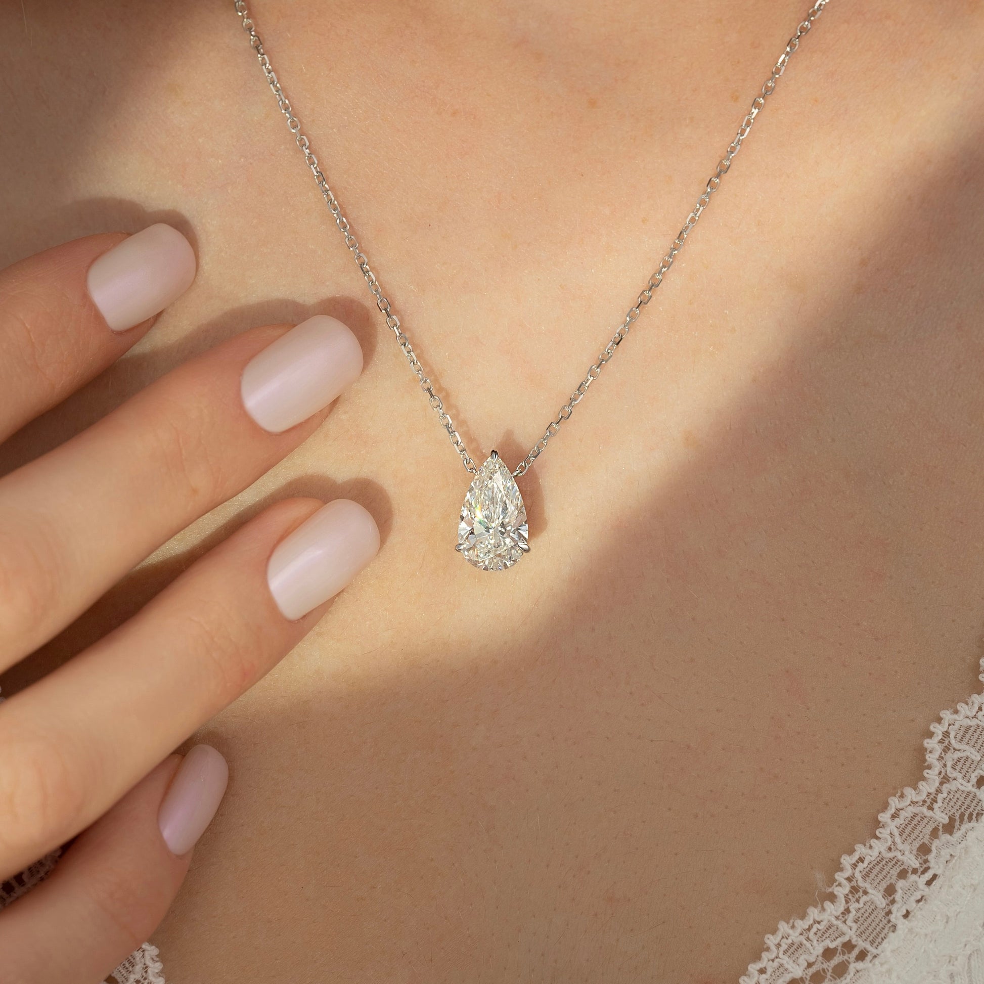 white :: premium pear lab grown diamond jewelry necklace