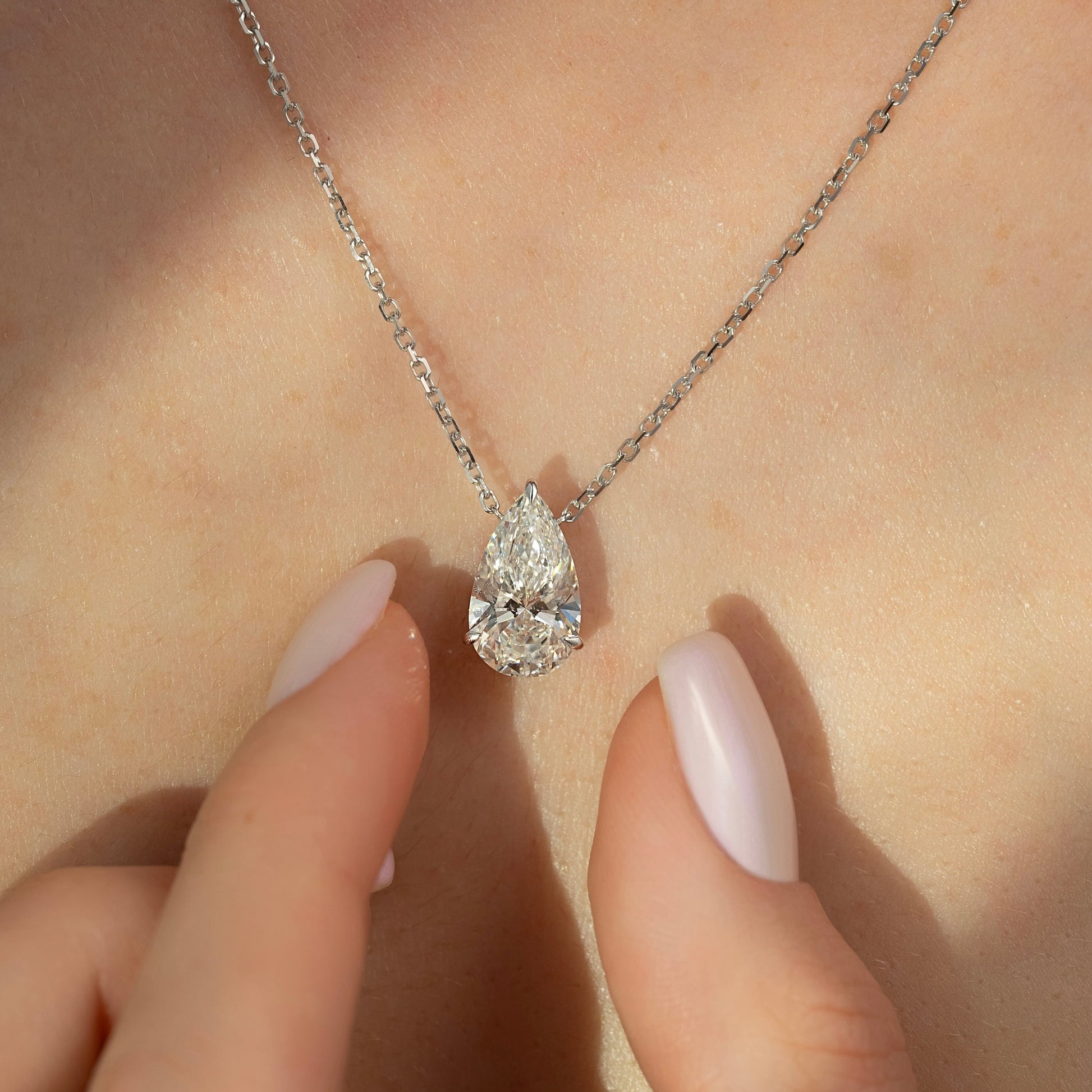 white :: sparkling pear solitaire pendant for everyday luxury