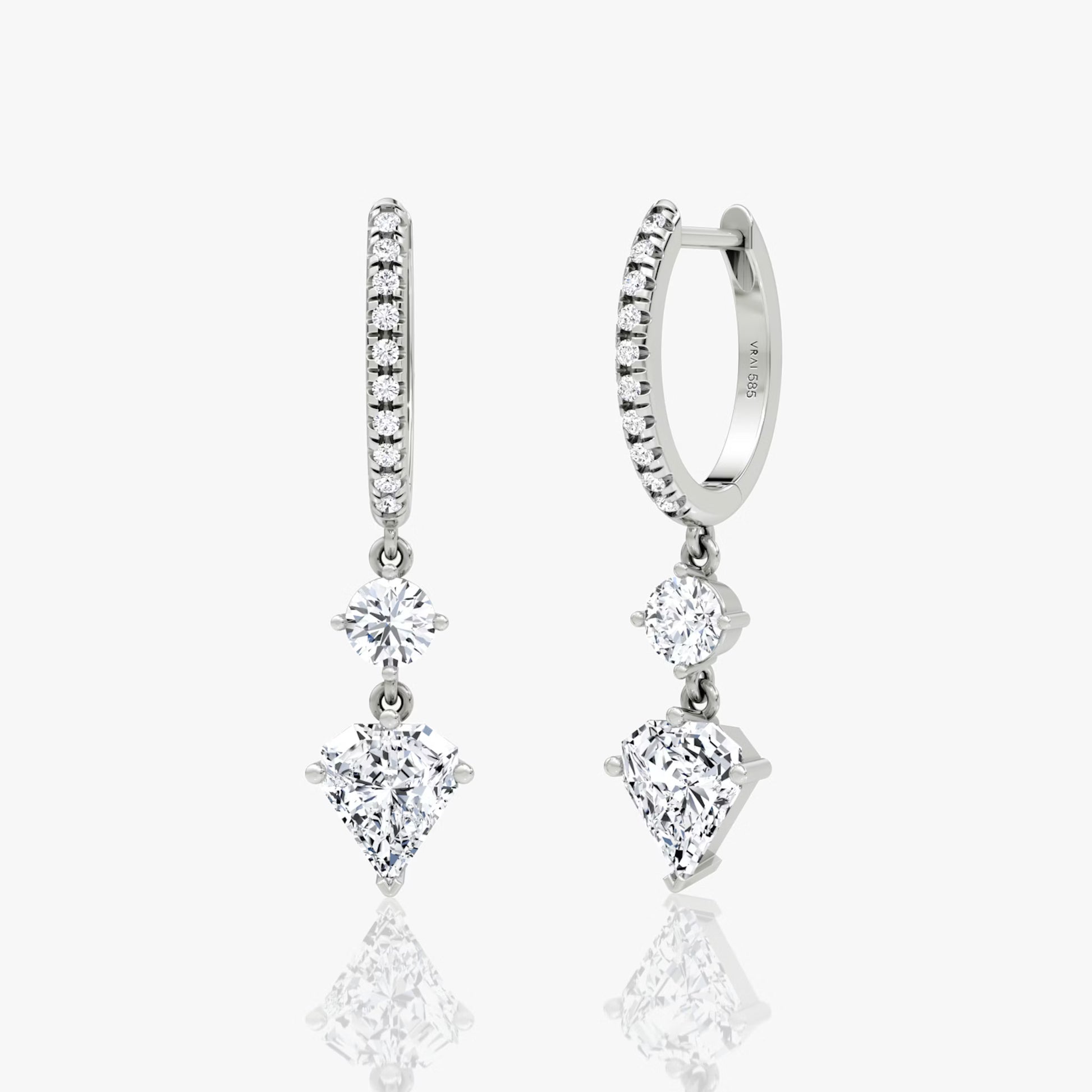 White :: geometric shield lab grown diamond drop earrings hoop style white gold bold designer fine jewelry