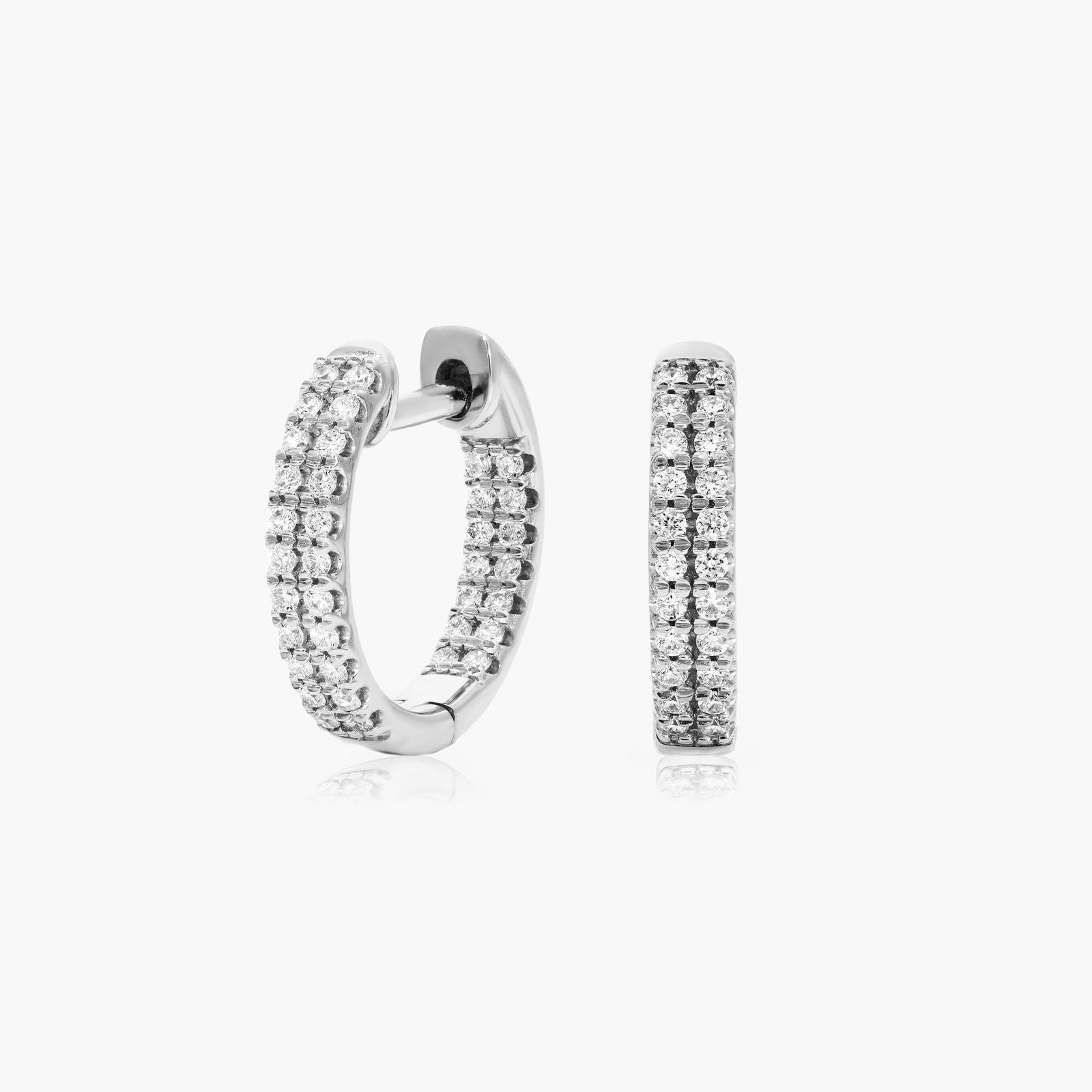 White|Rose :: inside out pave lab grown diamond hoop earrings full diamond circular design white gold luxury fine jewelry