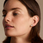 White :: lab grown diamond huggie earrings three stone design white gold refined everyday luxury jewelry