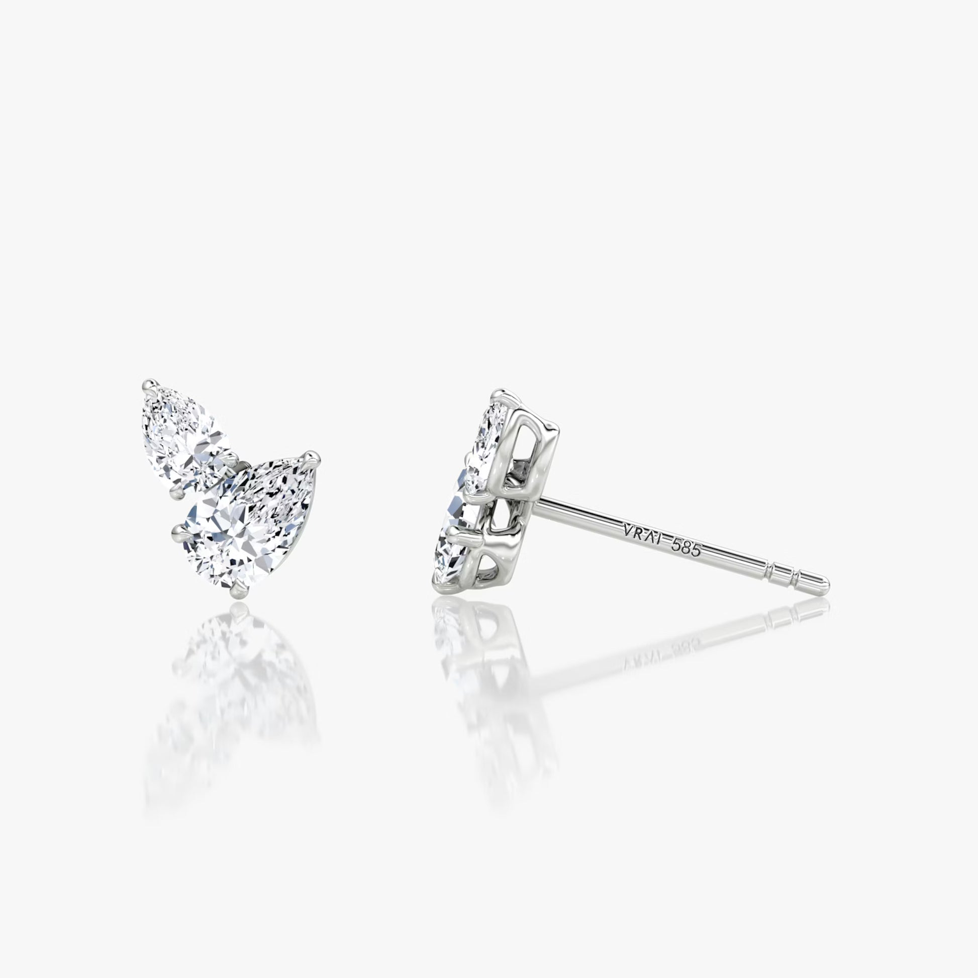 White :: toi et moi diamond stud earrings lab grown two stone design white gold romantic fine jewelry