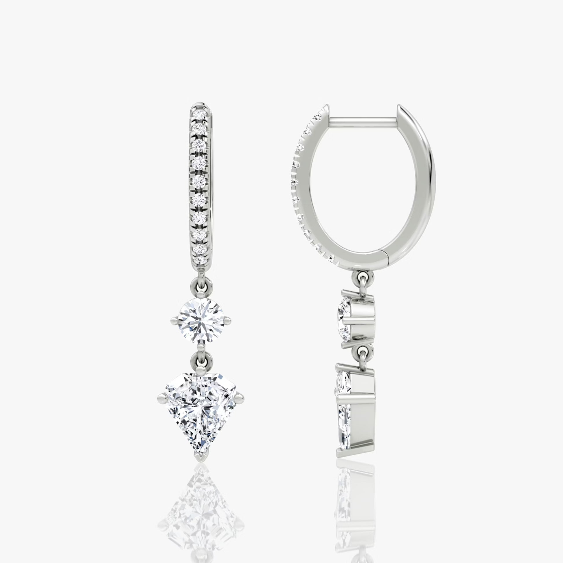 White :: shield drop lab grown diamond hoop earrings geometric design white gold bold statement fine jewelry