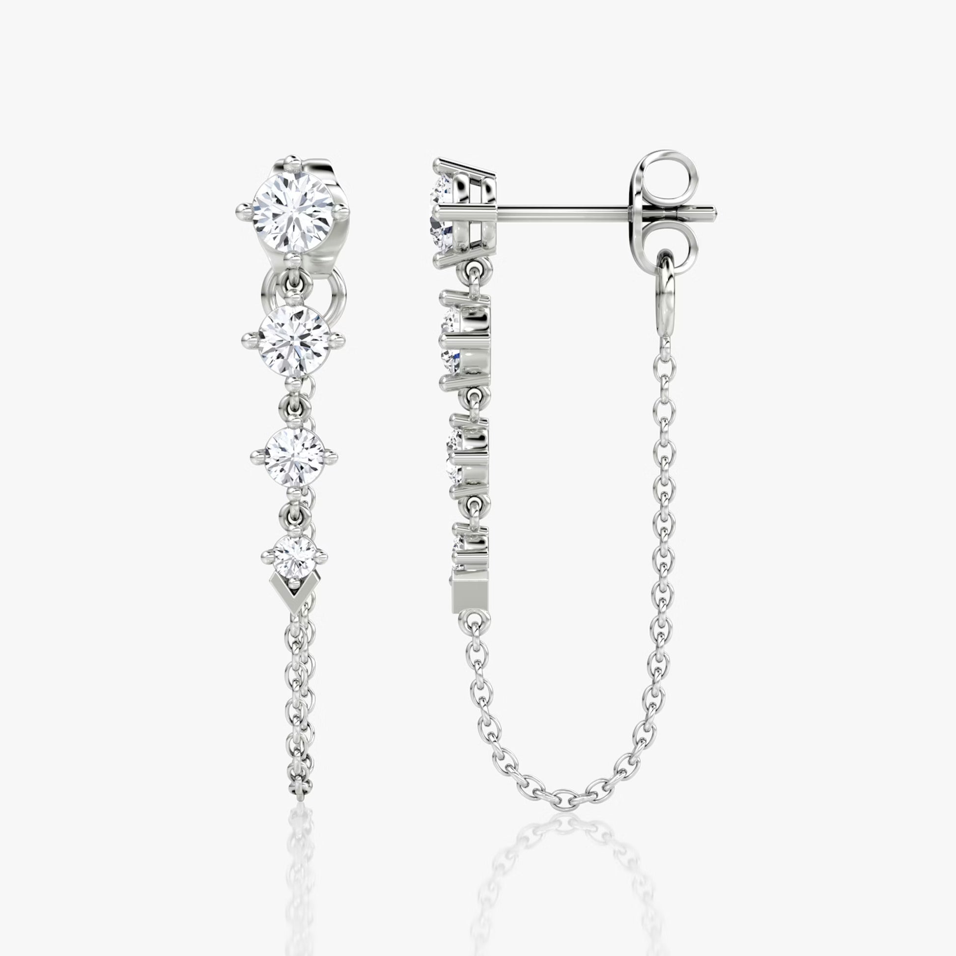 White :: V link diamond drop earrings lab grown tennis style white gold modern structured luxury jewelry