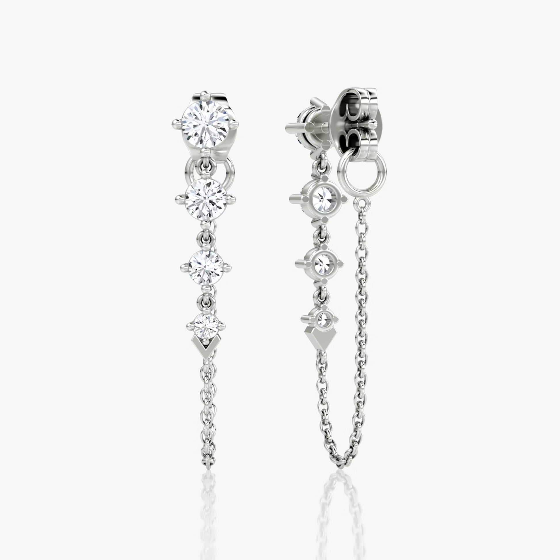 White :: elegant lab grown diamond tennis earrings V link drop design white gold refined fine jewelry