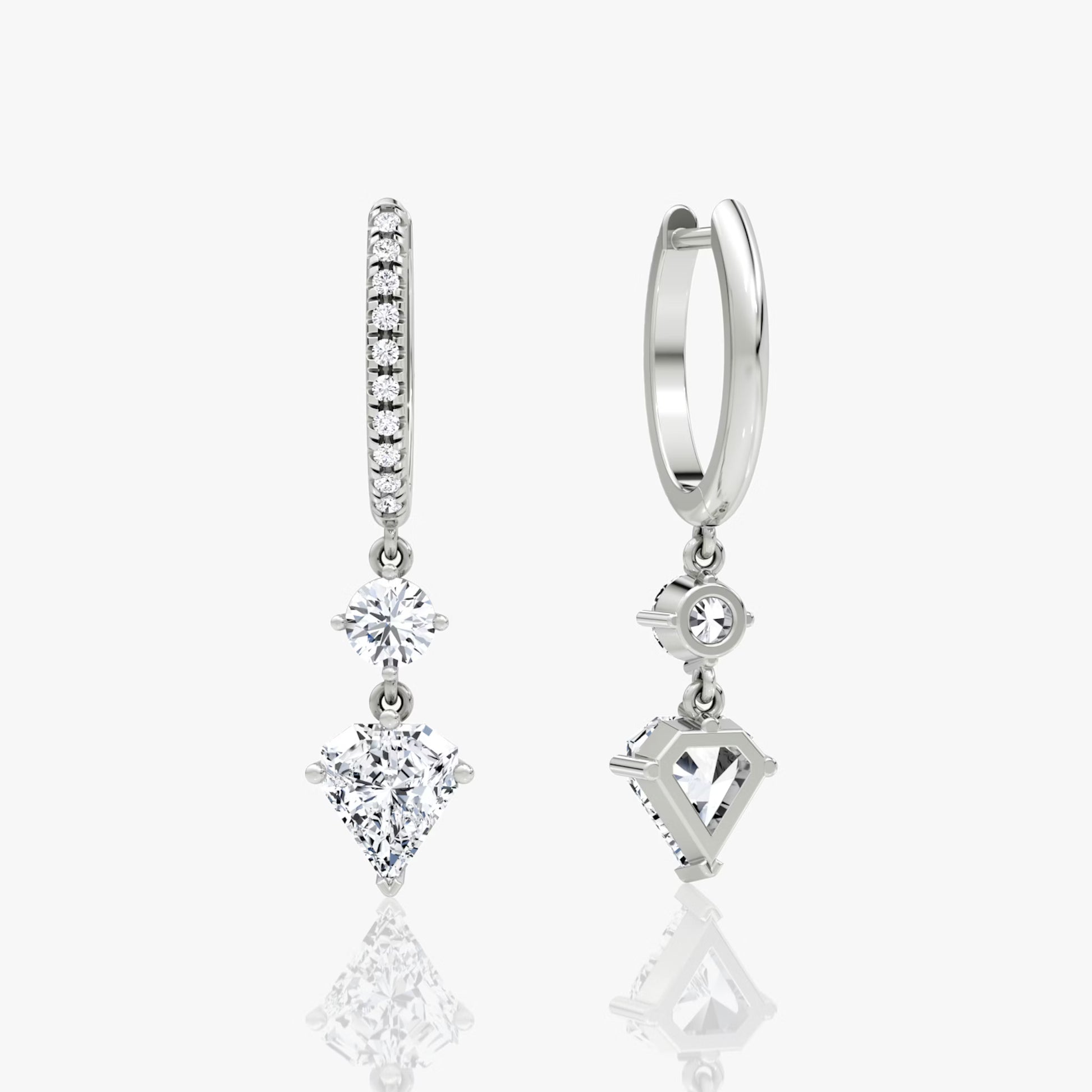 White :: modern shield drop lab grown diamond hoop earrings white gold edgy geometric statement jewelry