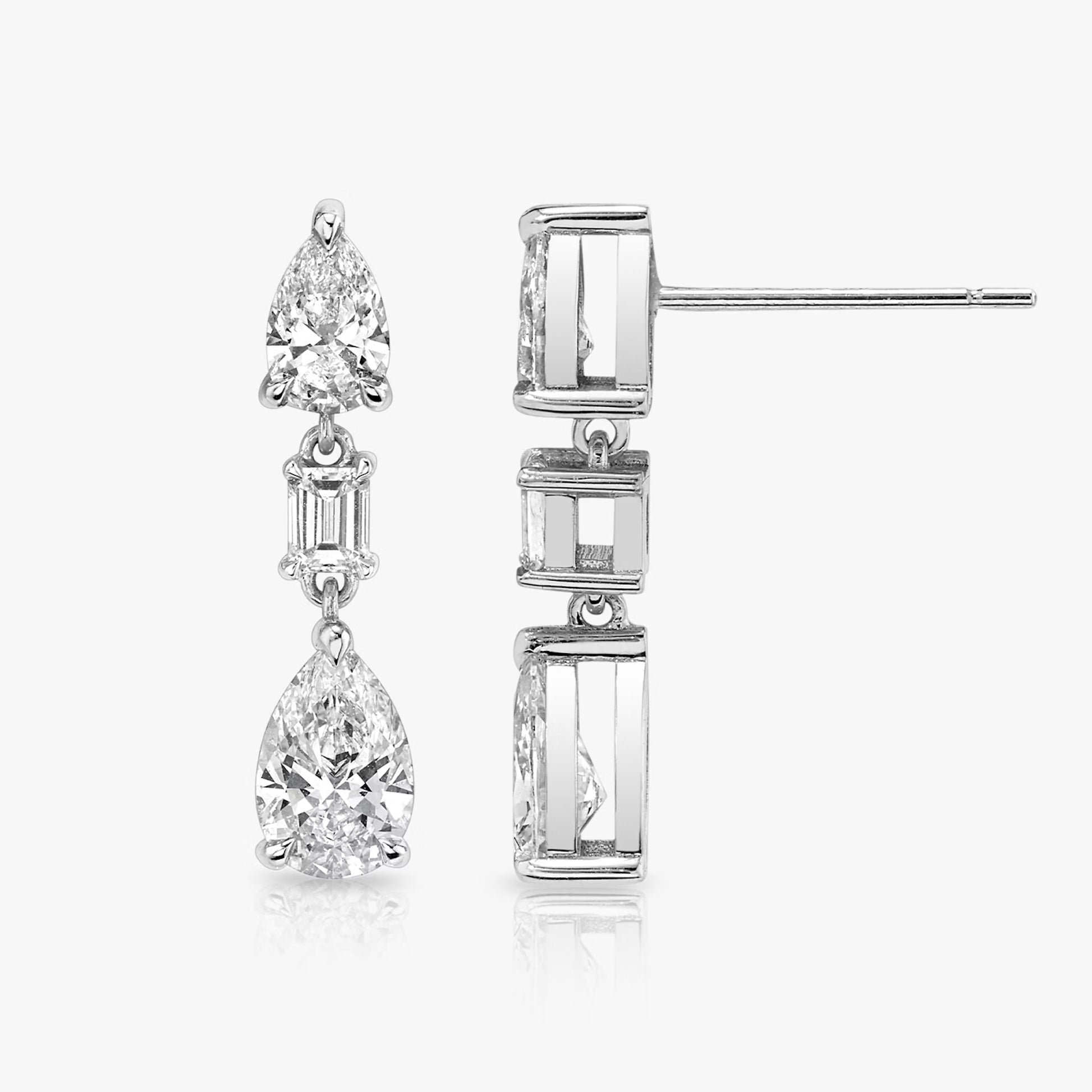 Common :: elegant lab grown diamond drop earrings pear emerald shape combination white gold modern jewelry