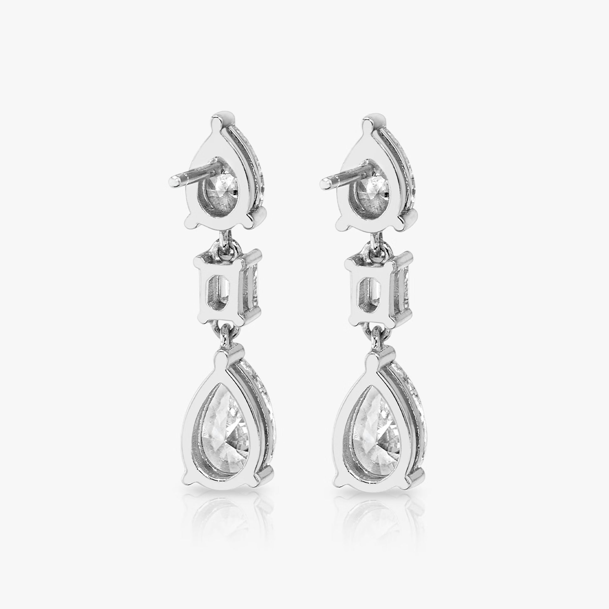 Common :: dual shape lab grown diamond drop earrings pear and emerald cut white gold sophisticated fine jewelry