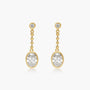Common :: oval shape lab grown diamond bezel chain drop earrings elongated design white gold elegant fine jewelry