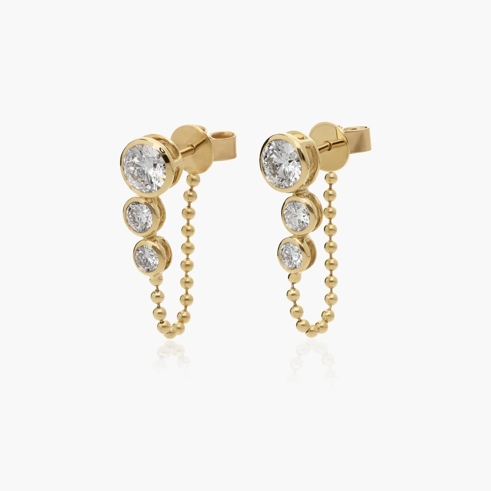 Common :: lab grown diamond chain earrings front back style bezel set white gold contemporary layered fine jewelry