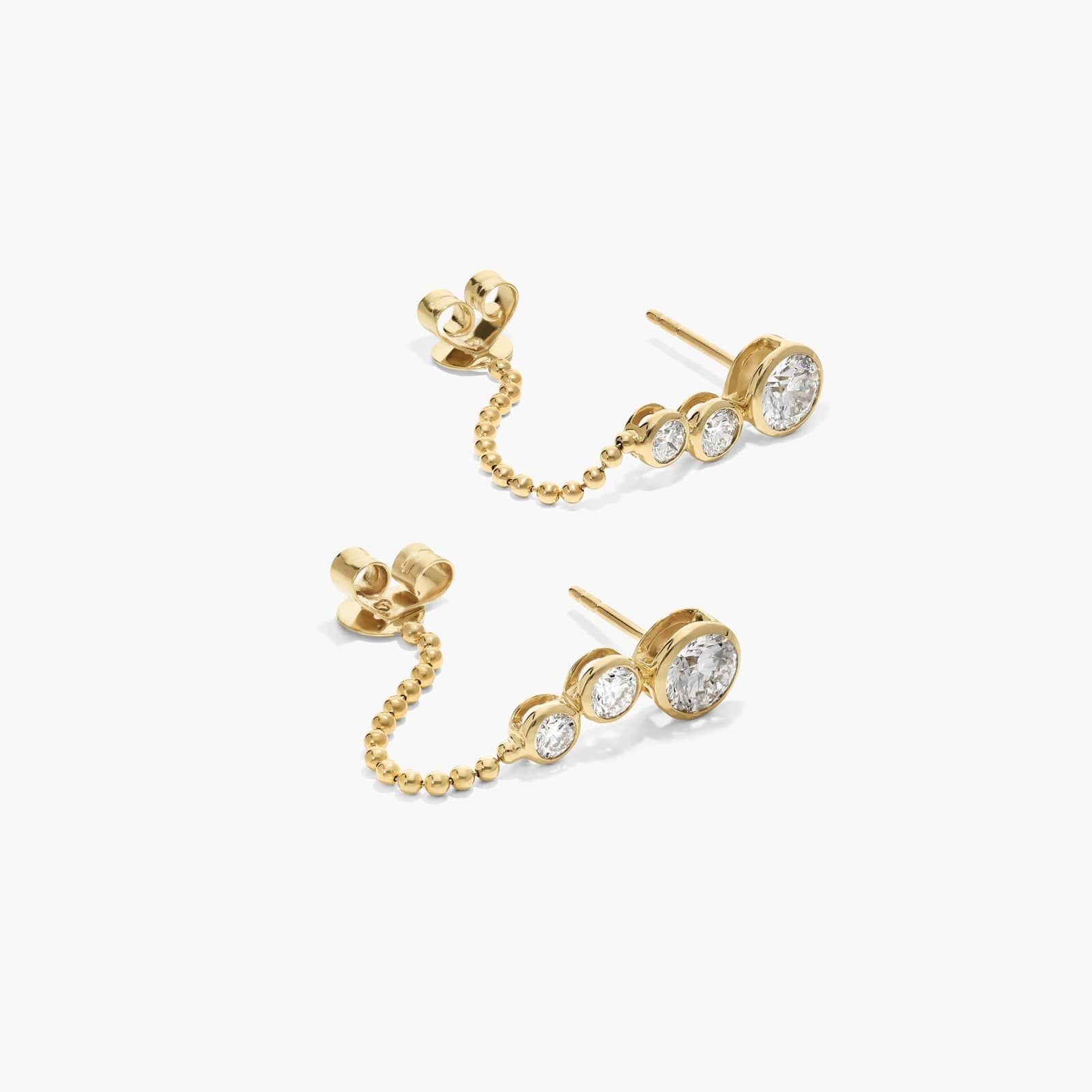 Common :: modern bezel diamond front back earrings lab grown chain design white gold trendy minimal jewelry for women