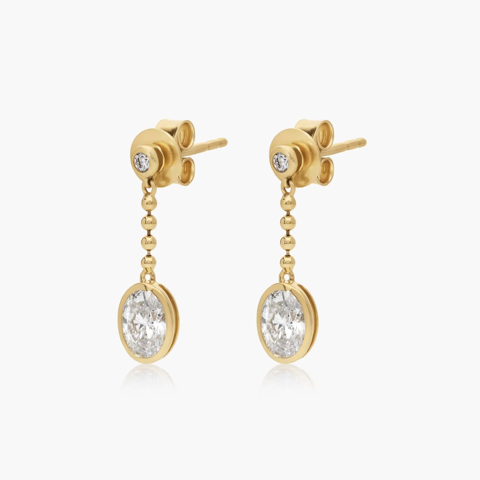 Common :: modern oval bezel lab grown diamond chain drop earrings white gold sleek minimal fine jewelry