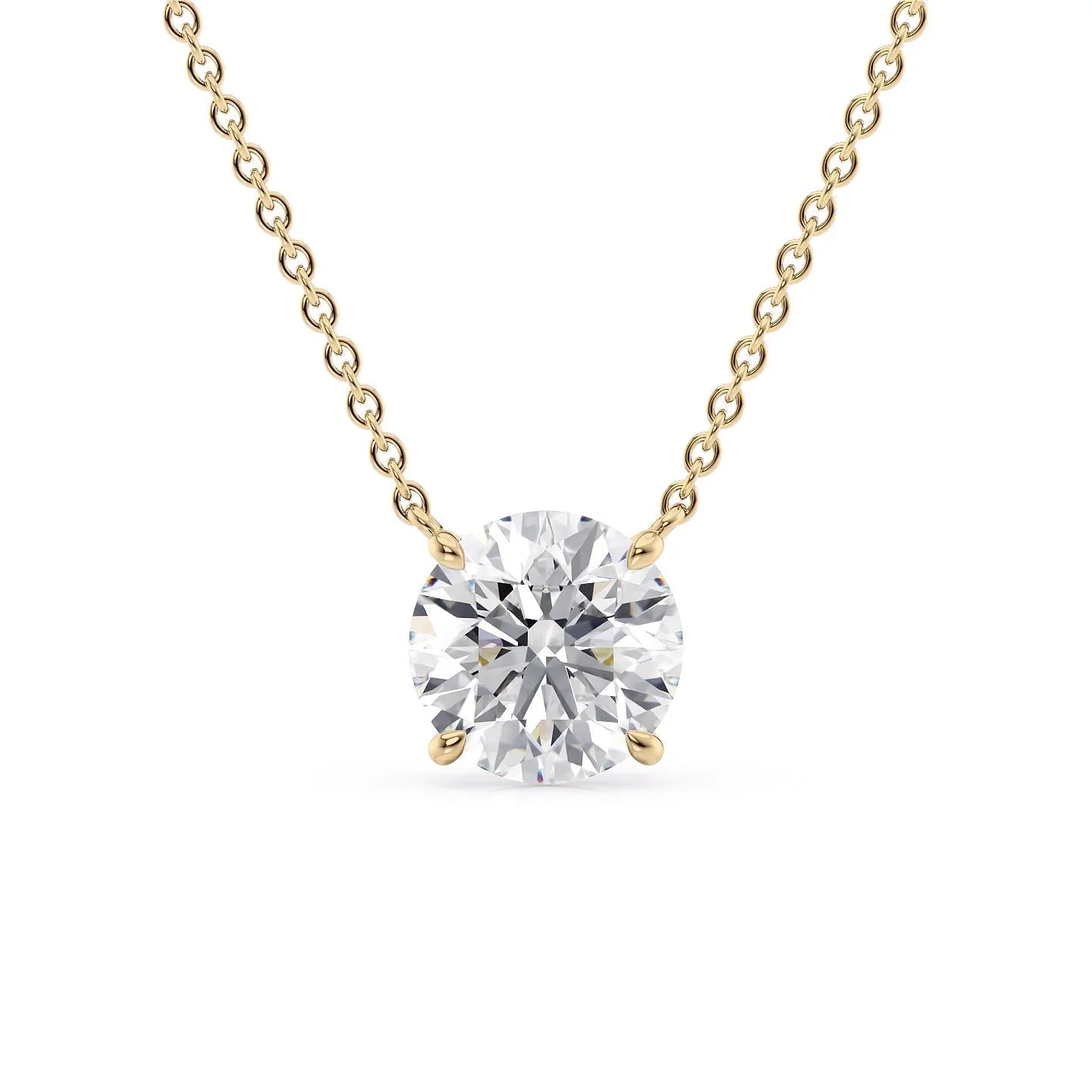 yellow :: warm yellow gold round solitaire necklace with brilliant lab diamond glow
