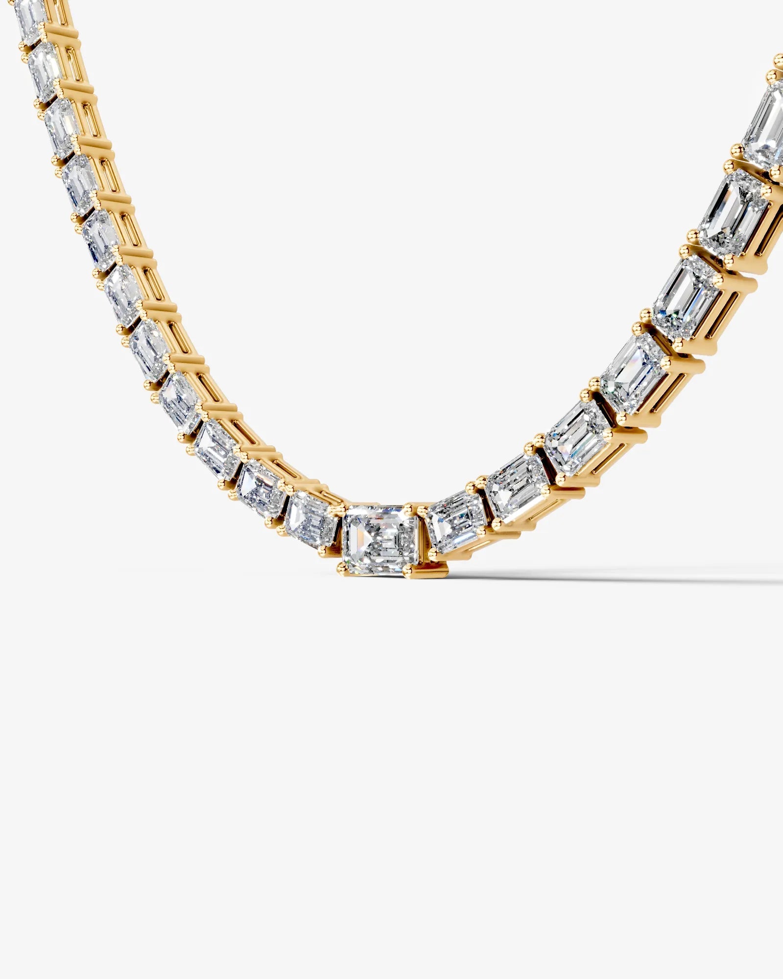 yellow :: emerald cut lab grown diamond rivière necklace four prong setting