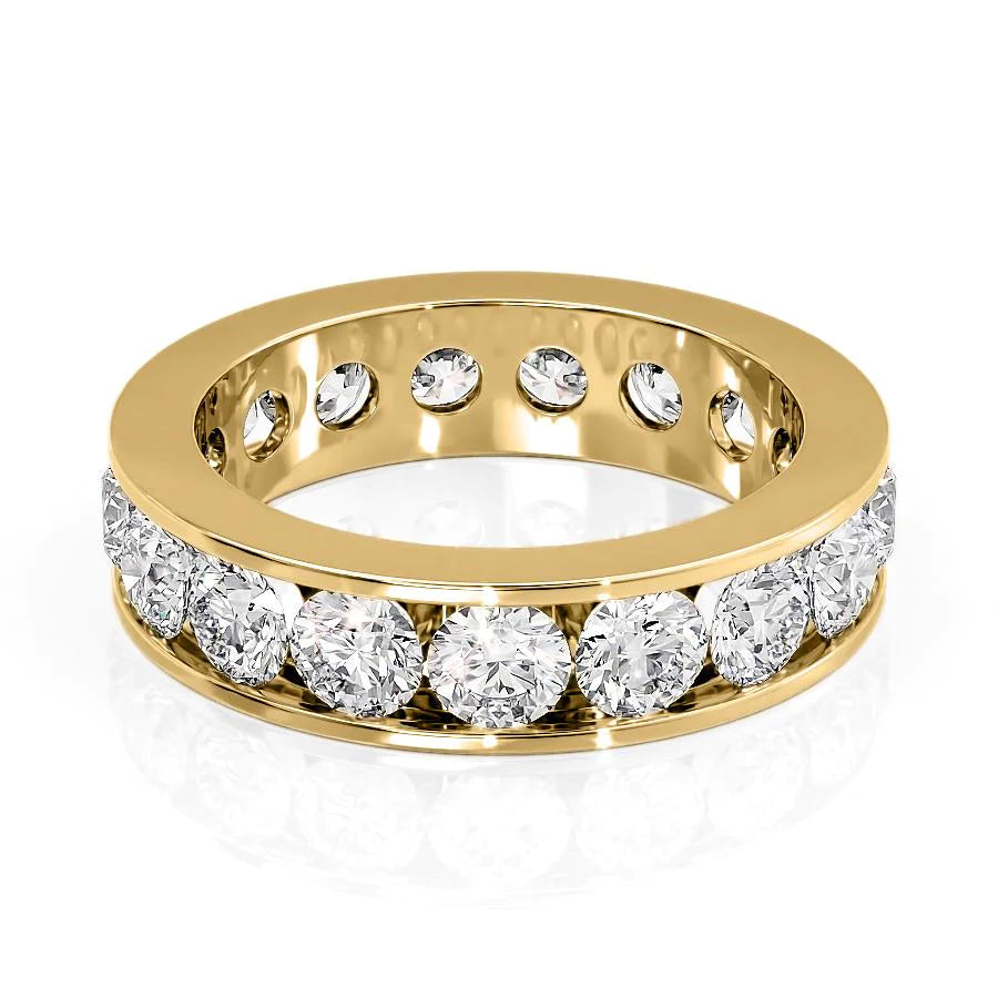 Yellow :: Seraviquea 3.5ct round channel lab grown diamond eternity ring IGI certified yellow gold luxury band