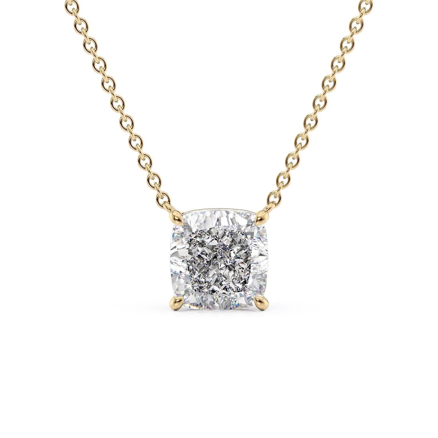 yellow :: cushion cut diamond pendant necklace crafted in yellow gold